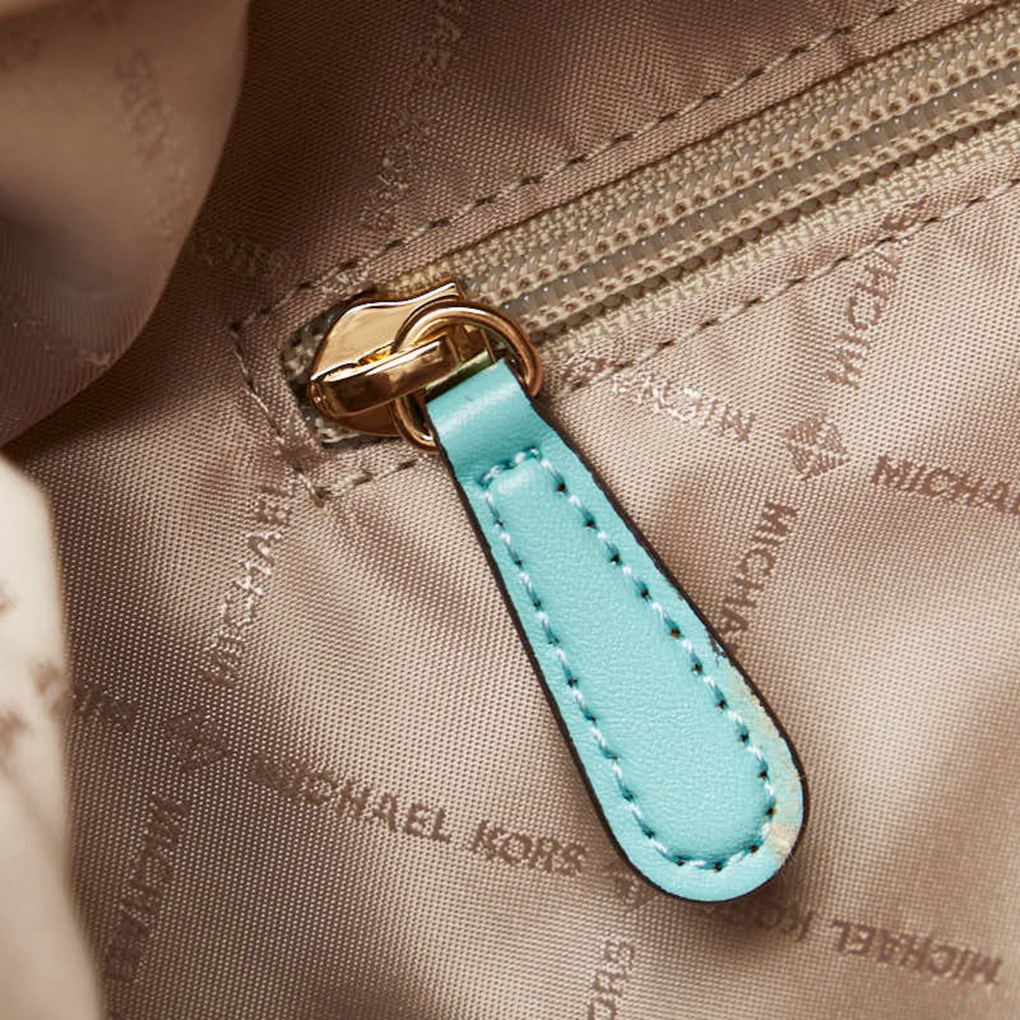Michael Kors Beige Light Blue Straw Leather Tote Bag (Pre-Owned)