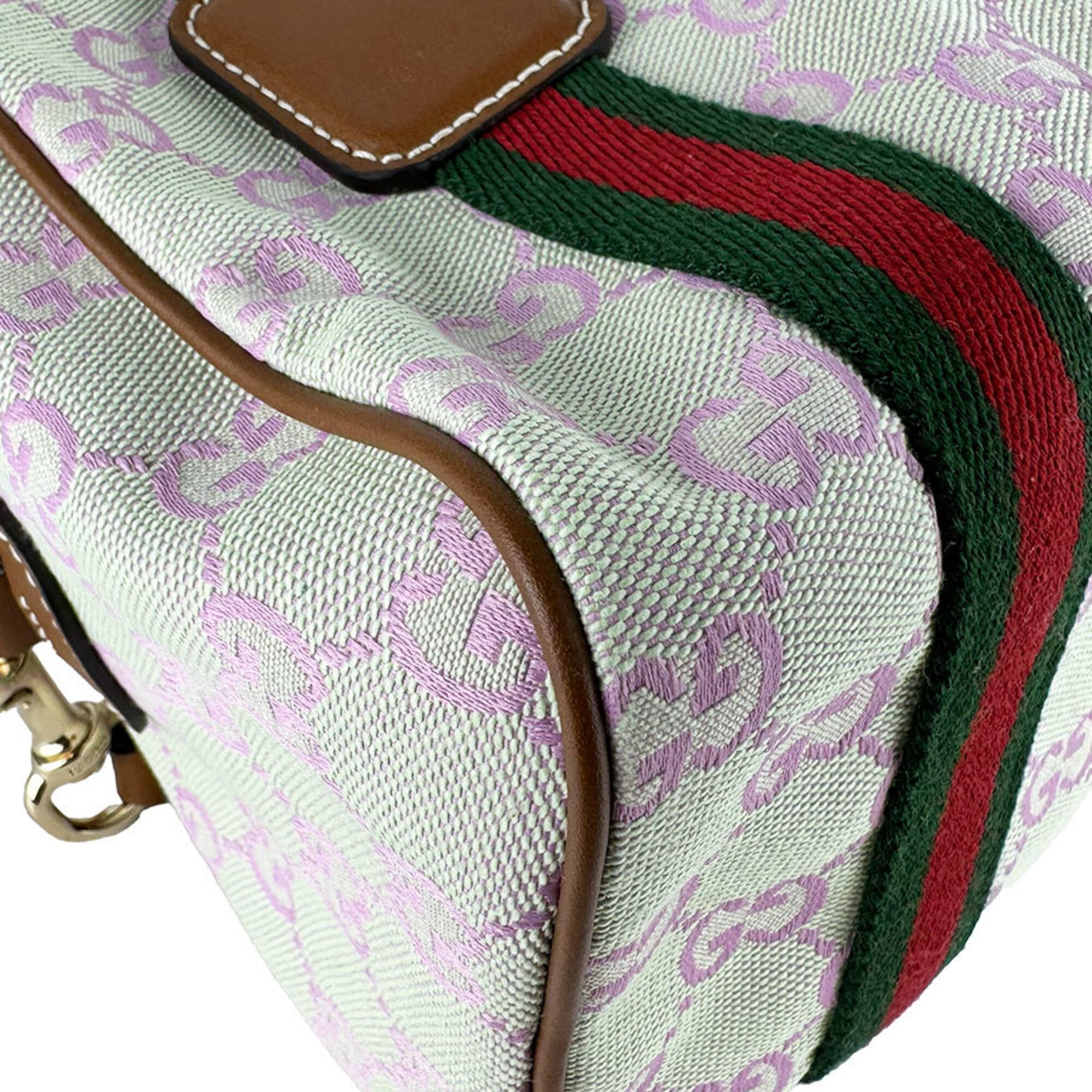 Gucci Brown Green Pink Canvas Leather Handbag Shoulder Bag (Pre-Owned)