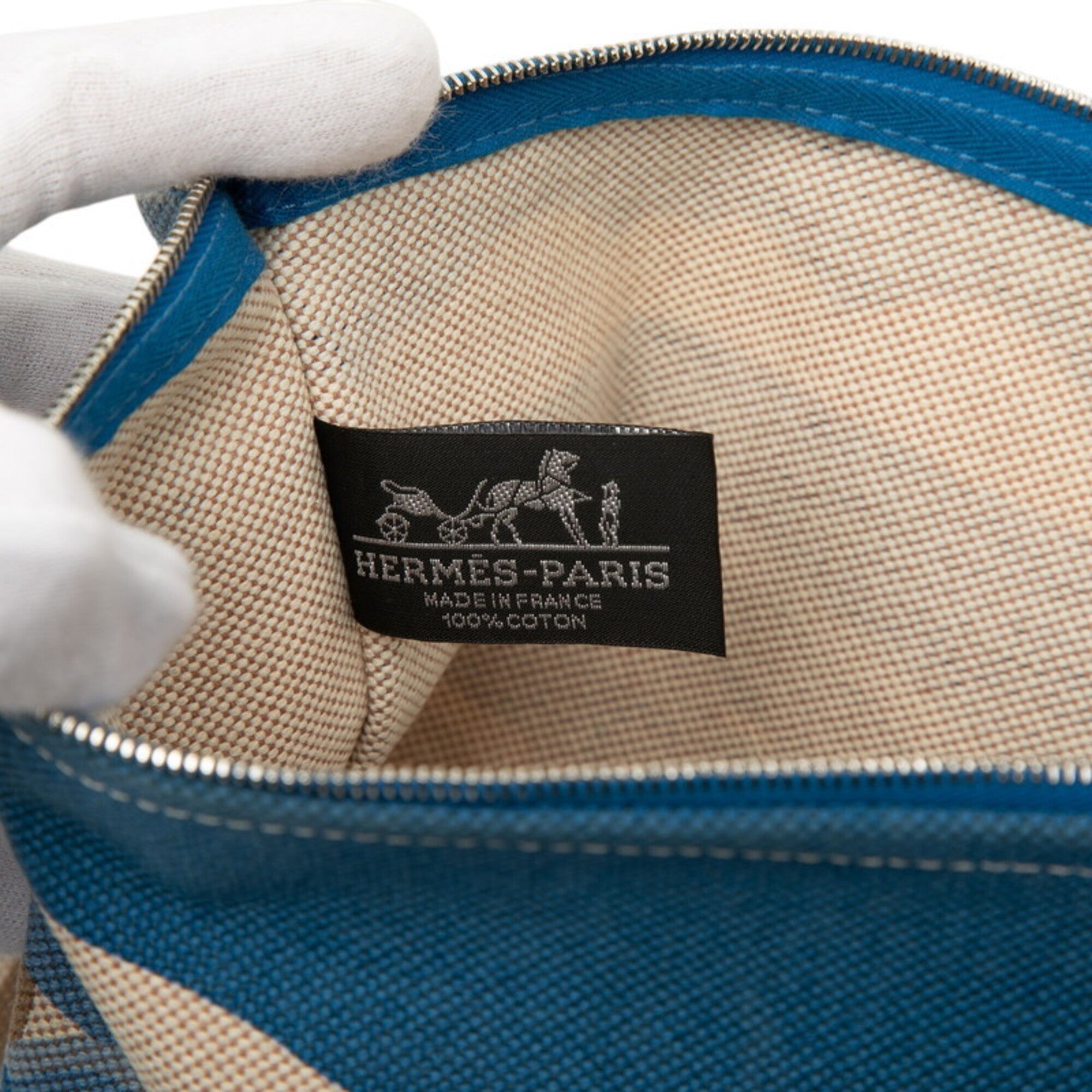 Hermes Beige Blue Canvas Clutch Bag (Pre-Owned)
