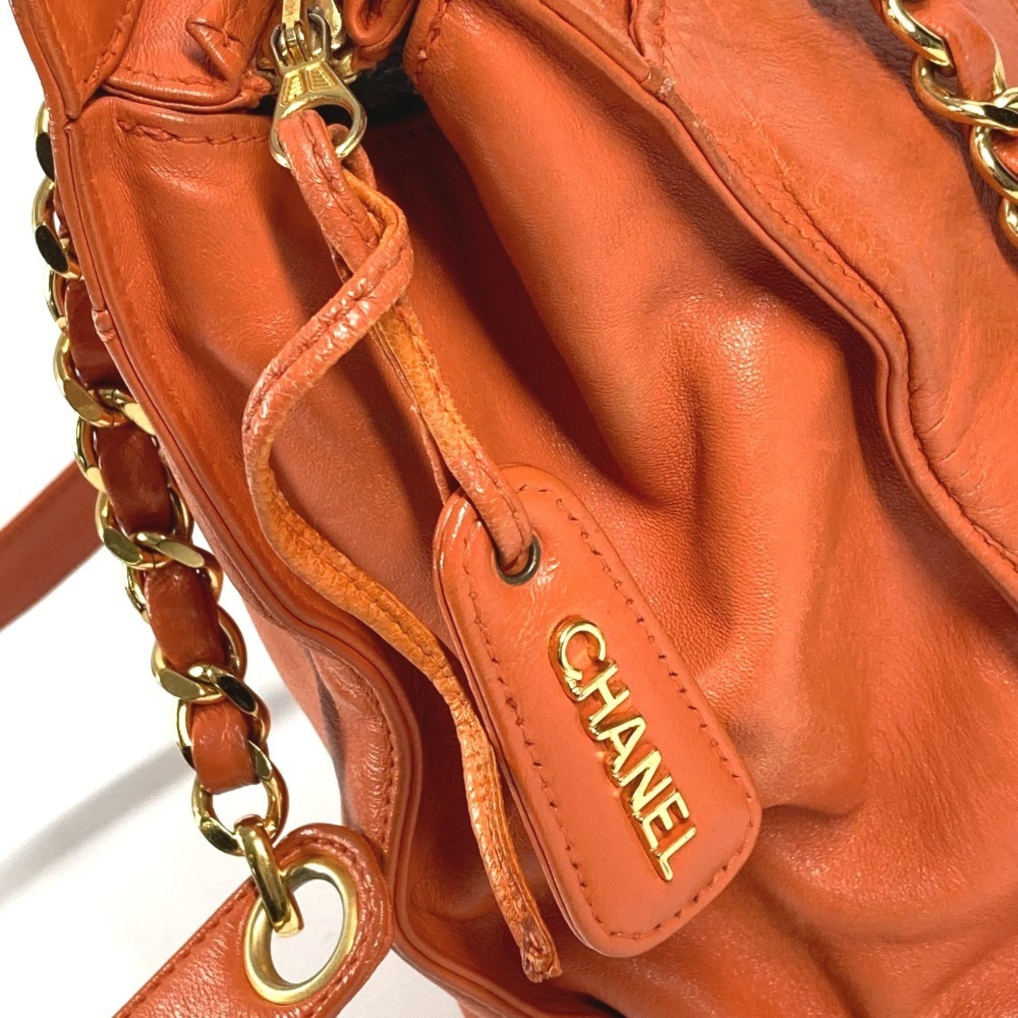 Chanel Orange Leather Shoulder Bag Tote Bag (Pre-Owned)