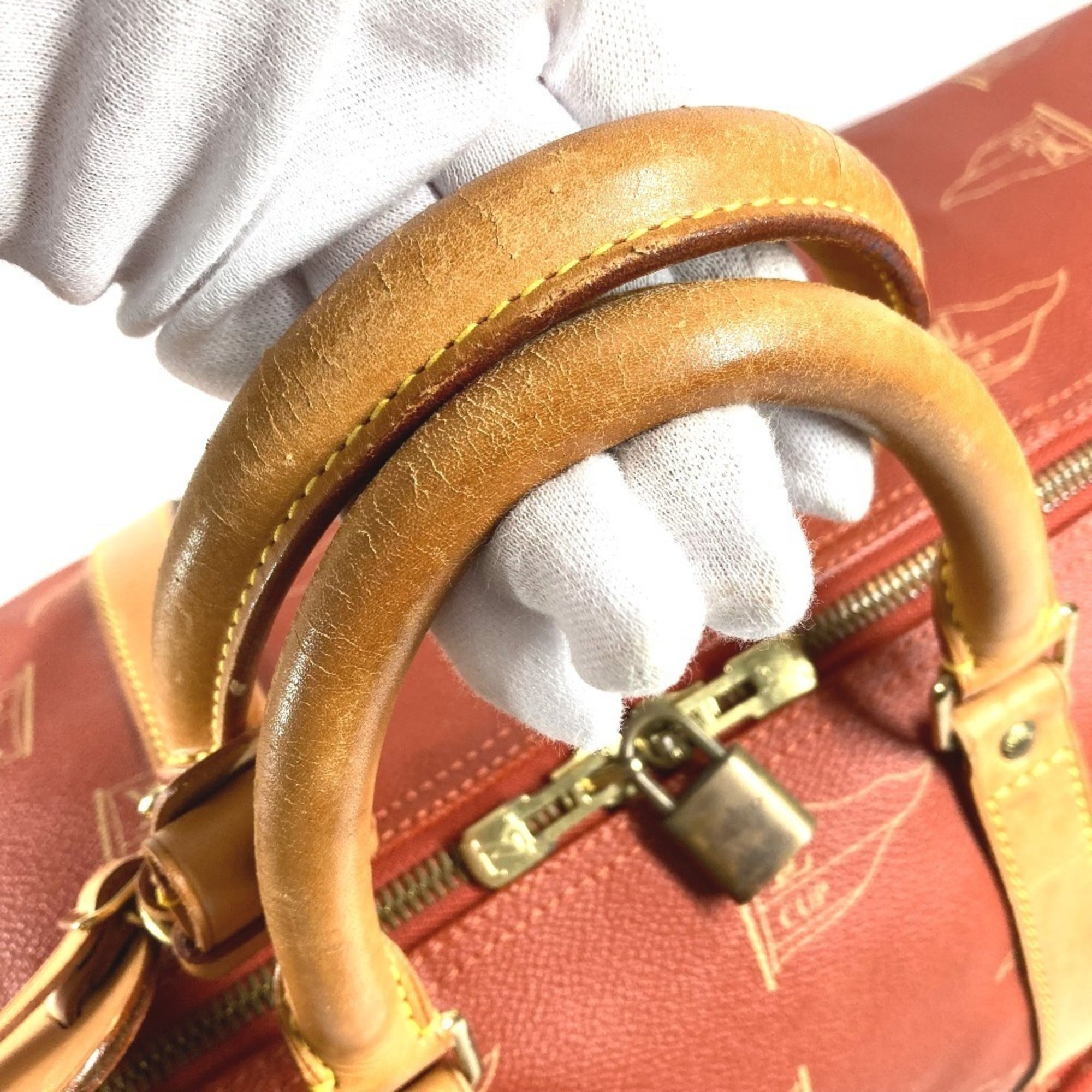 Louis Vuitton Galle Red Color Leather Canvas Boston Bag Handbag Shoulder Bag (Pre-Owned)