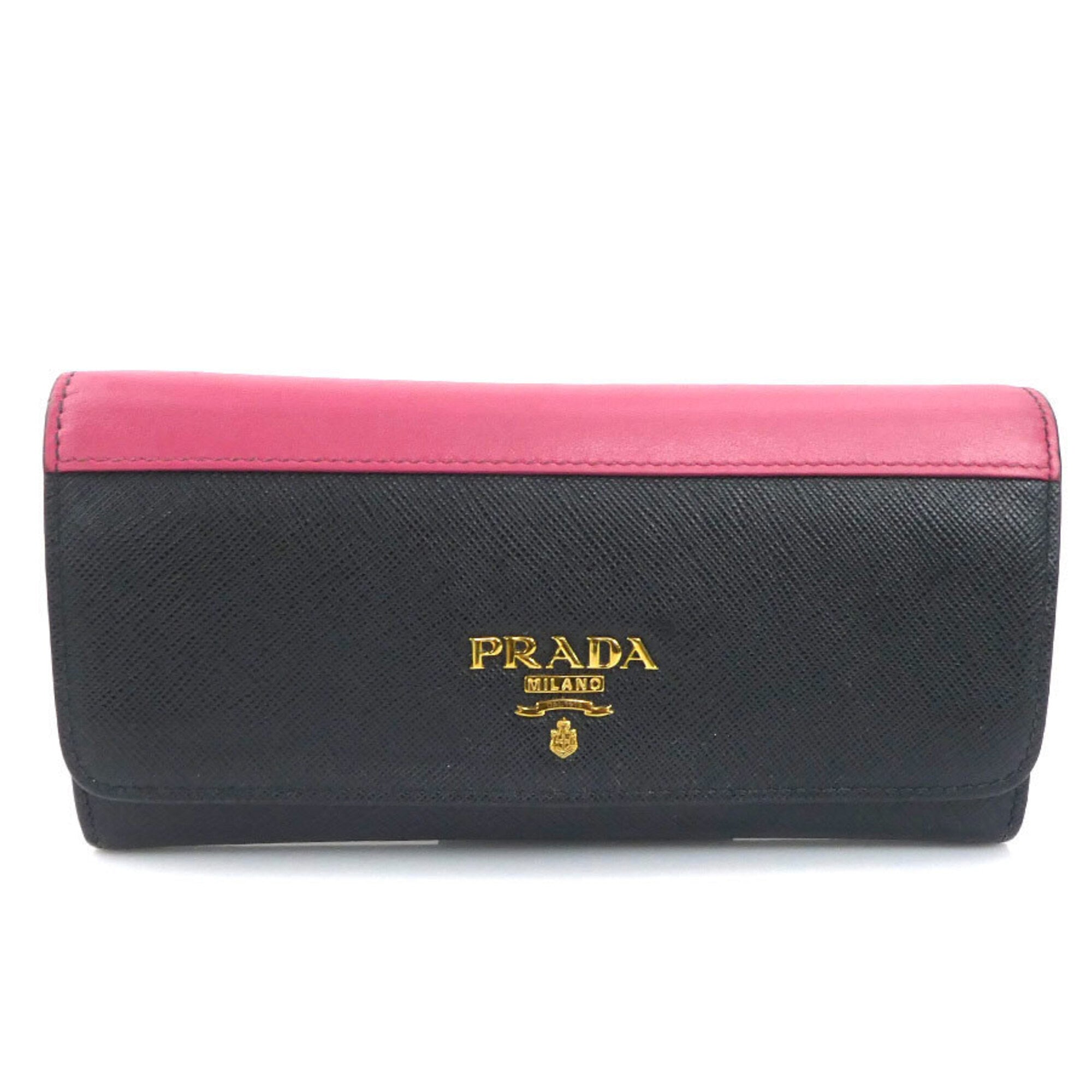 Prada Black Pink Leather Long Wallet (Bi-Fold) (Pre-Owned)