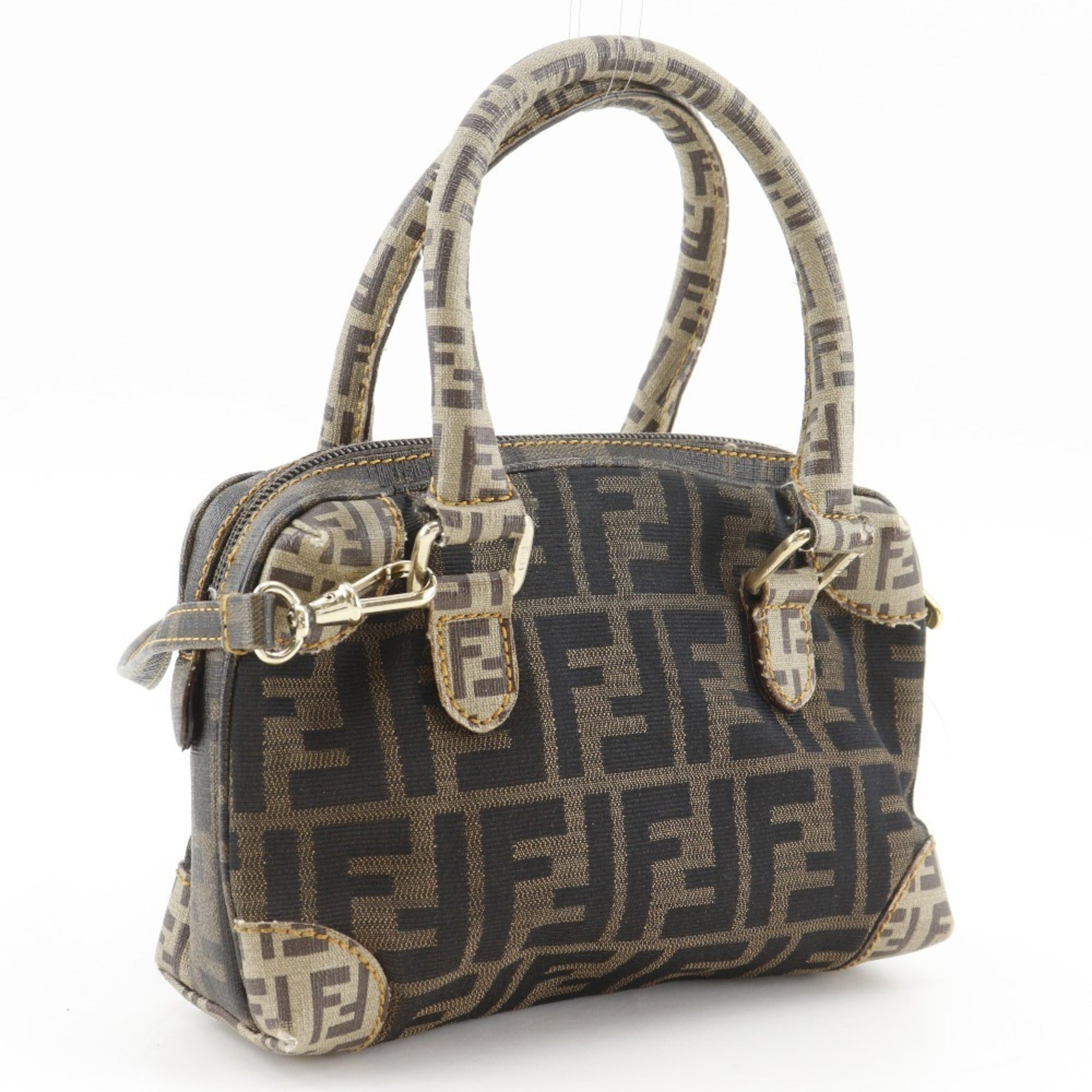 Fendi Brown Nylon Canvas Pvc Boston Bag Handbag Shoulder Bag (Pre-Owned)
