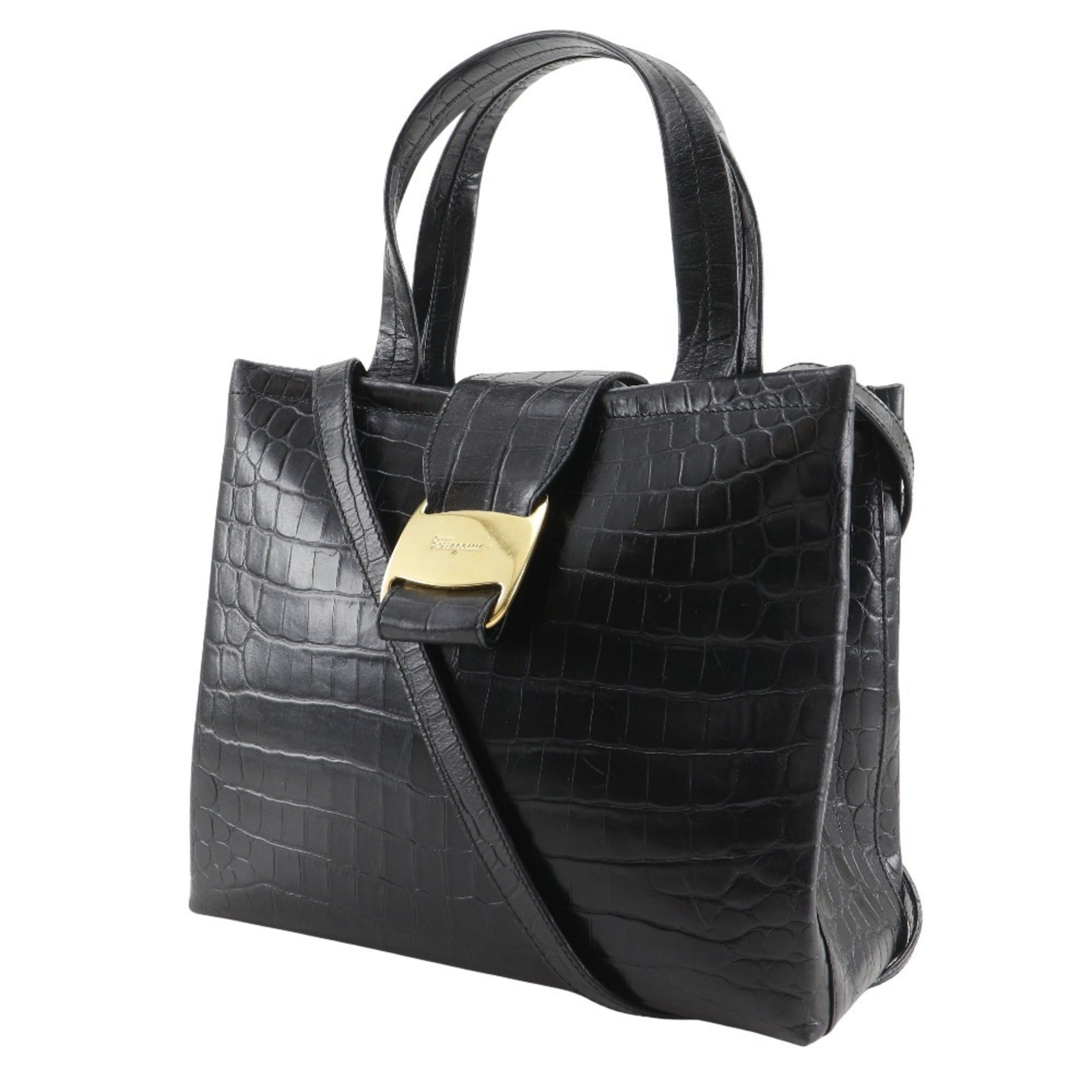 Salvatore Ferragamo Black Leather Handbag (Pre-Owned)