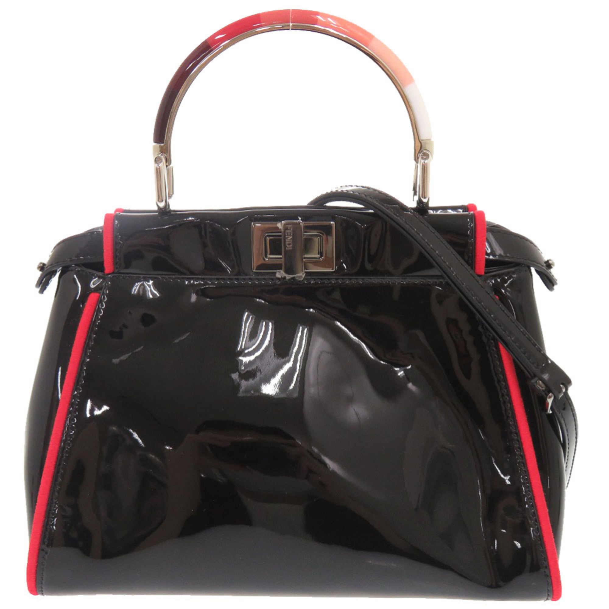 Fendi Black Red Color Patent Leather Handbag Shoulder Bag (Pre-Owned)
