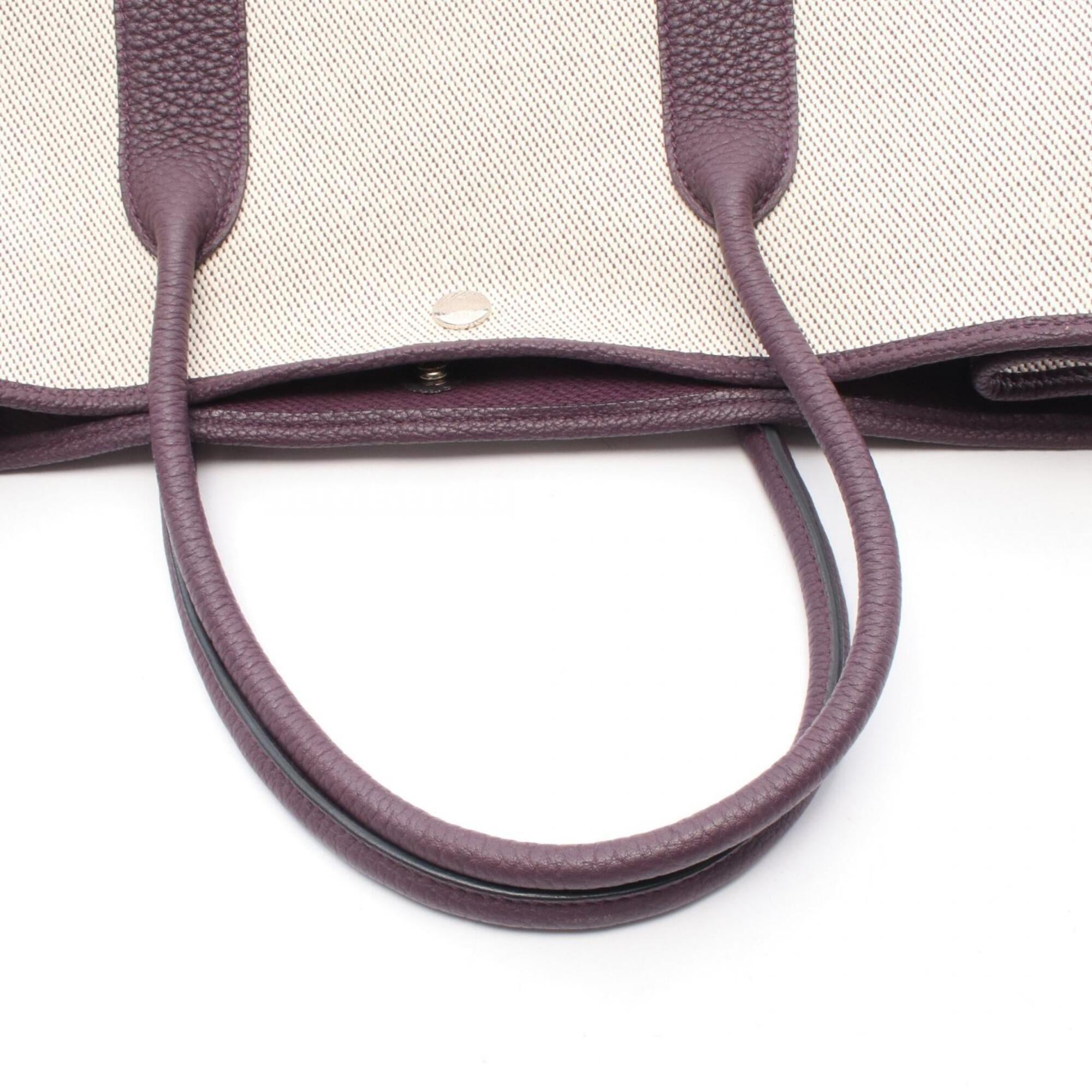 Hermes Beige Purple Canvas Leather Handbag Tote Bag (Pre-Owned)