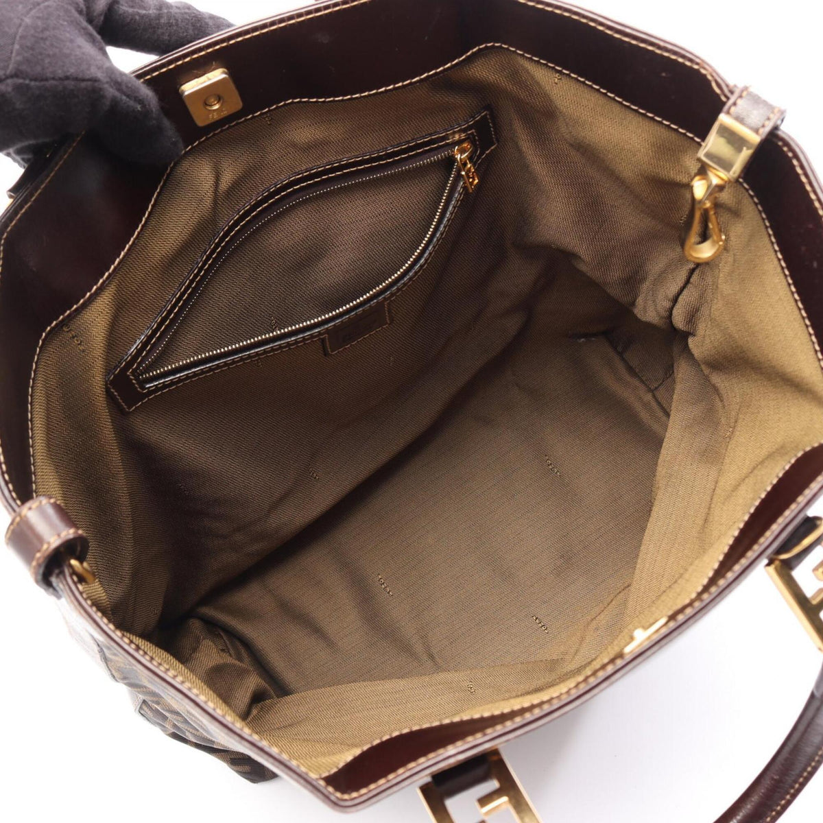 Fendi Black Brown Canvas Leather Handbag Tote Bag (Pre-Owned)