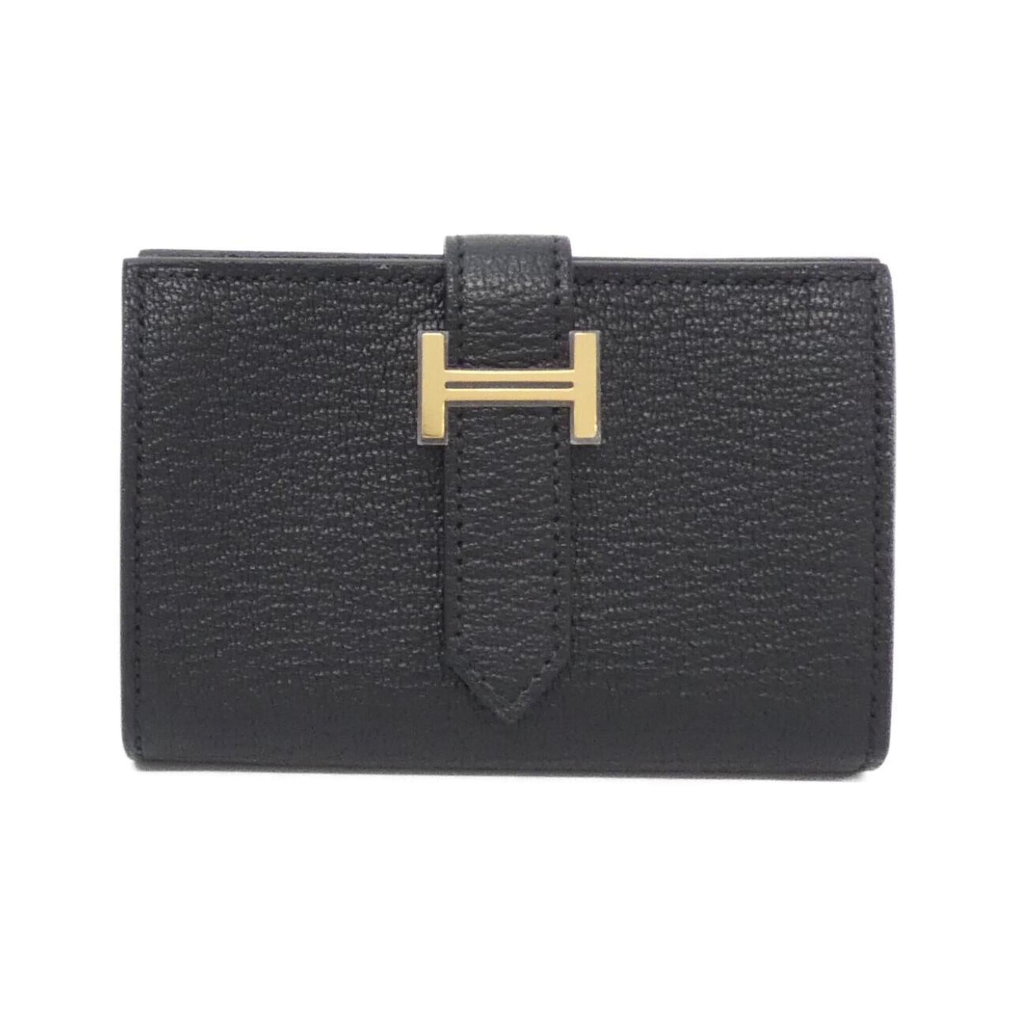 Hermes Bearn Gold Black Chevre Leather Wallet (Bi-Fold) (Pre-Owned)