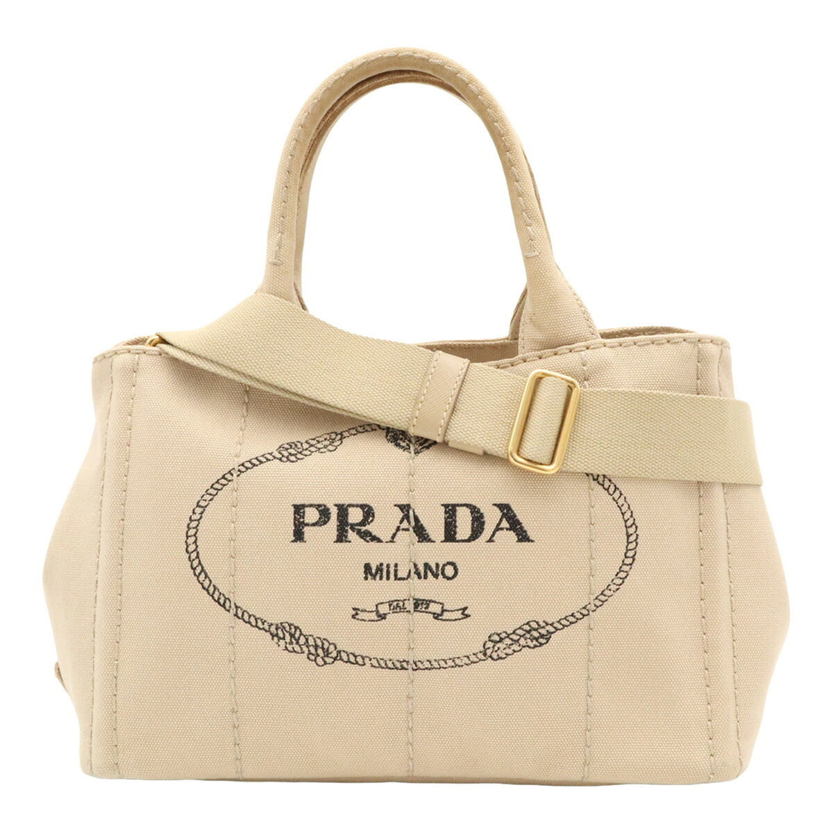 Prada Beige Canvas Shoulder Bag Tote Bag (Pre-Owned)