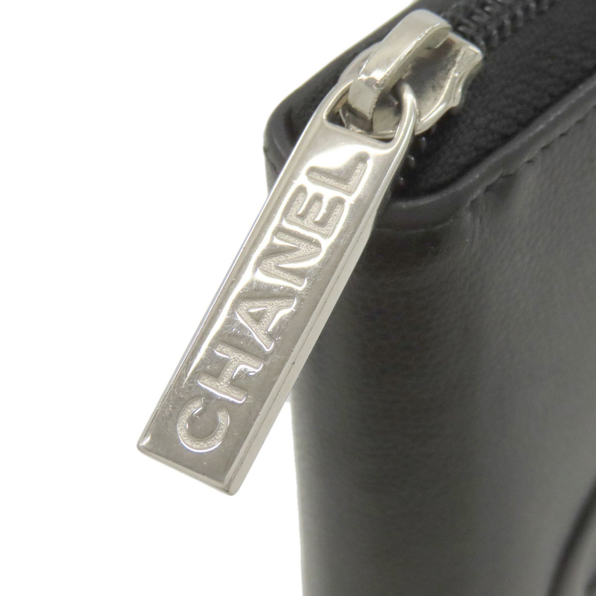 Chanel Black Grained Calfskin Long Wallet (Bi-Fold) (Pre-Owned)