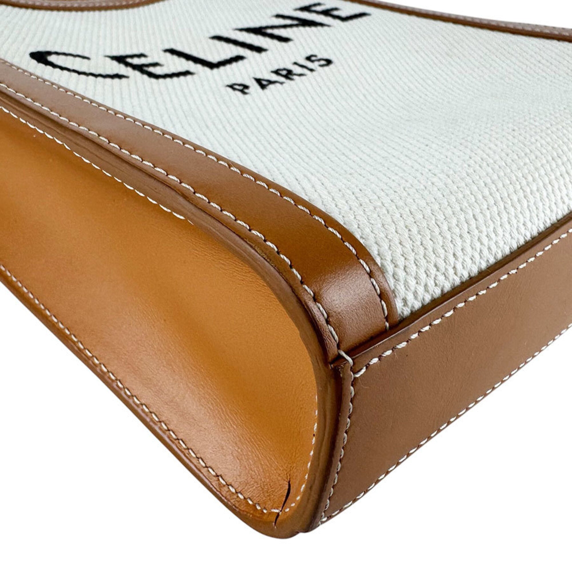 Celine Brown Ivory Canvas Leather Shoulder Bag (Pre-Owned)