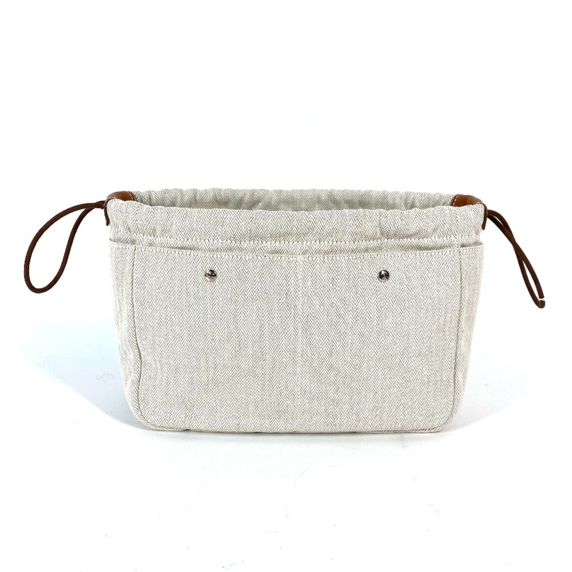 Hermes Beige Dark Brown Toile Chevron Barenia Leather Pouch (Pre-Owned)