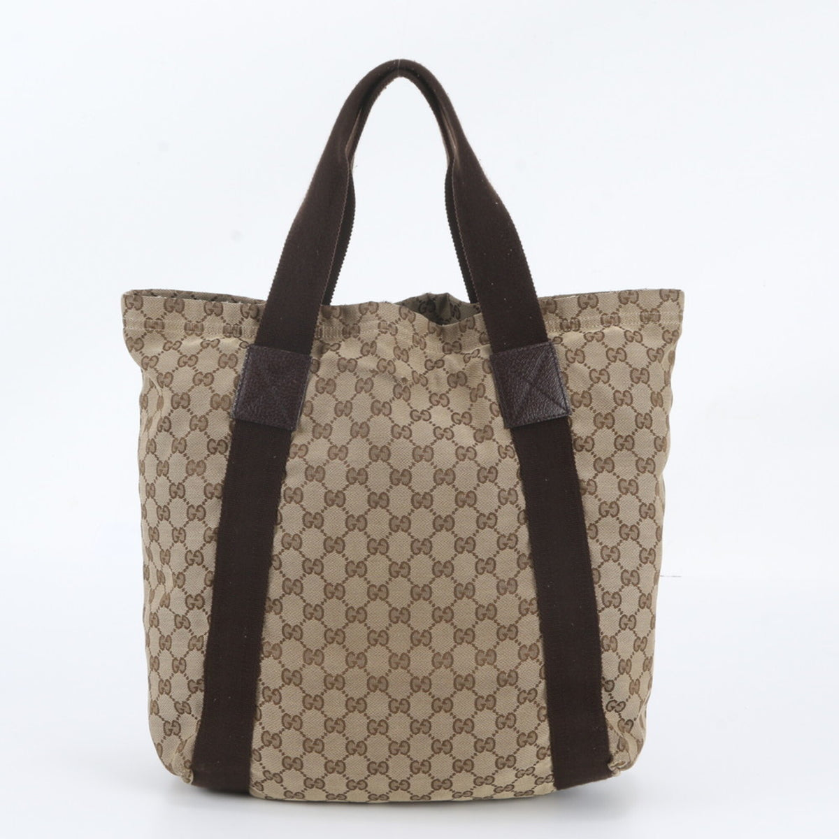 Gucci Brown Leather Canvas Shoulder Bag Tote Bag (Pre-Owned)