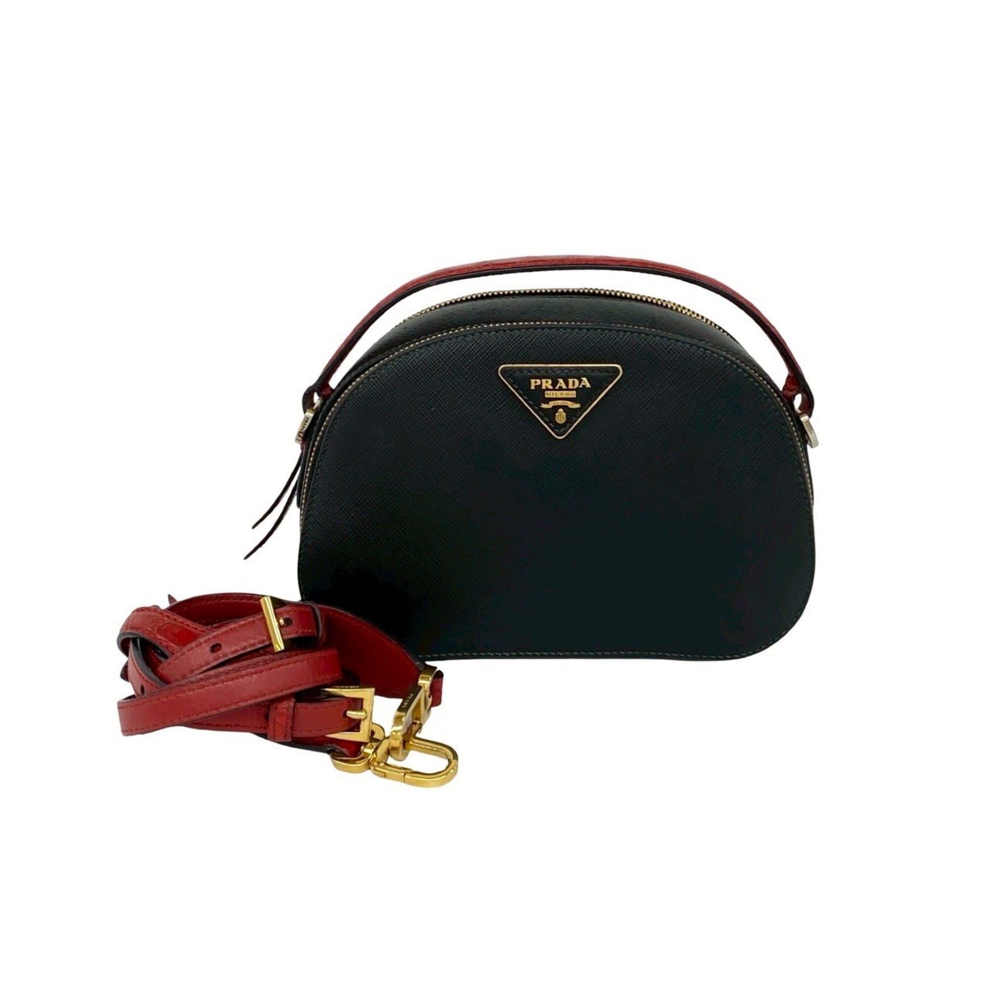 Prada Black Red Color Leather Shoulder Bag (Pre-Owned)
