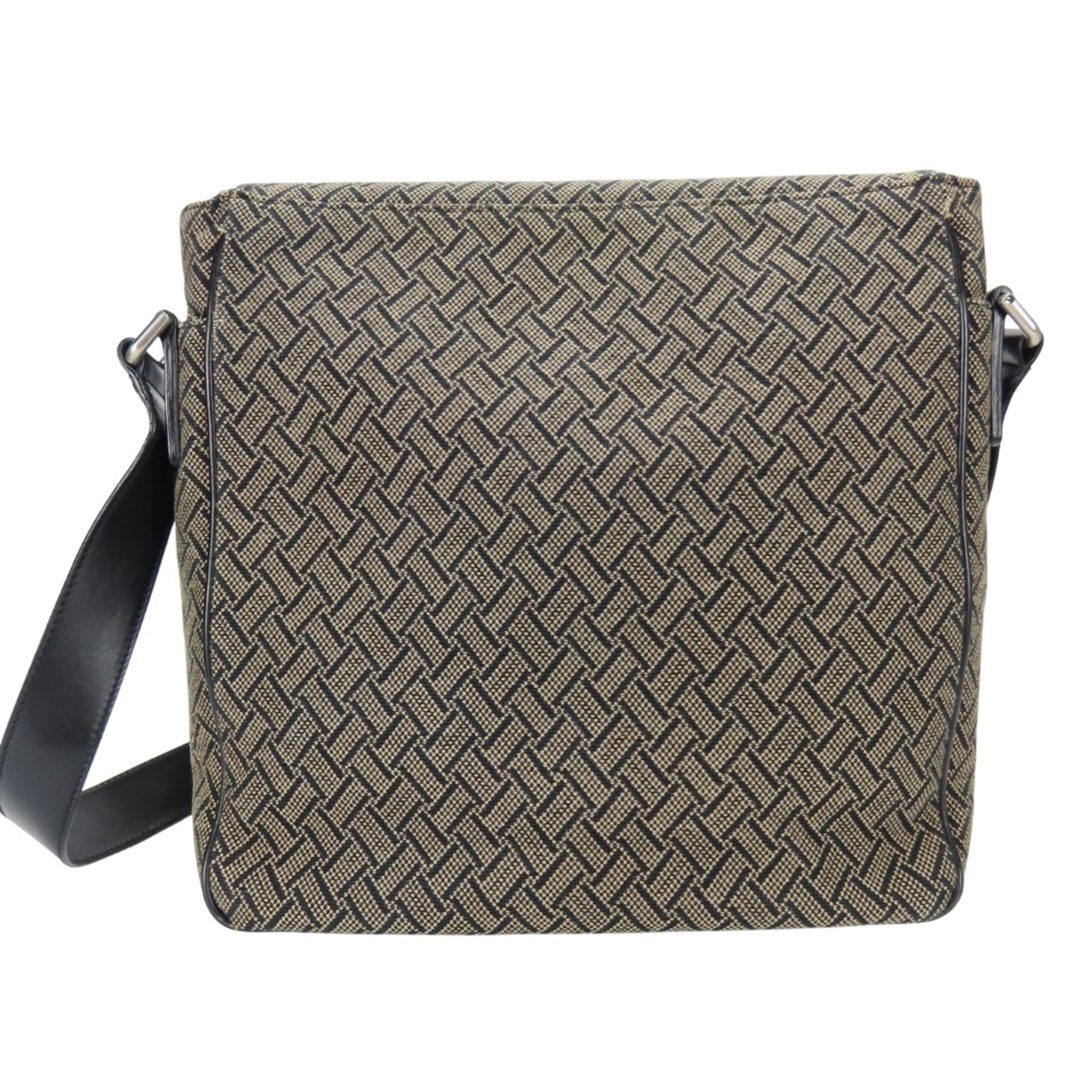 Salvatore Ferragamo Beige Black Canvas Leather Shoulder Bag (Pre-Owned)