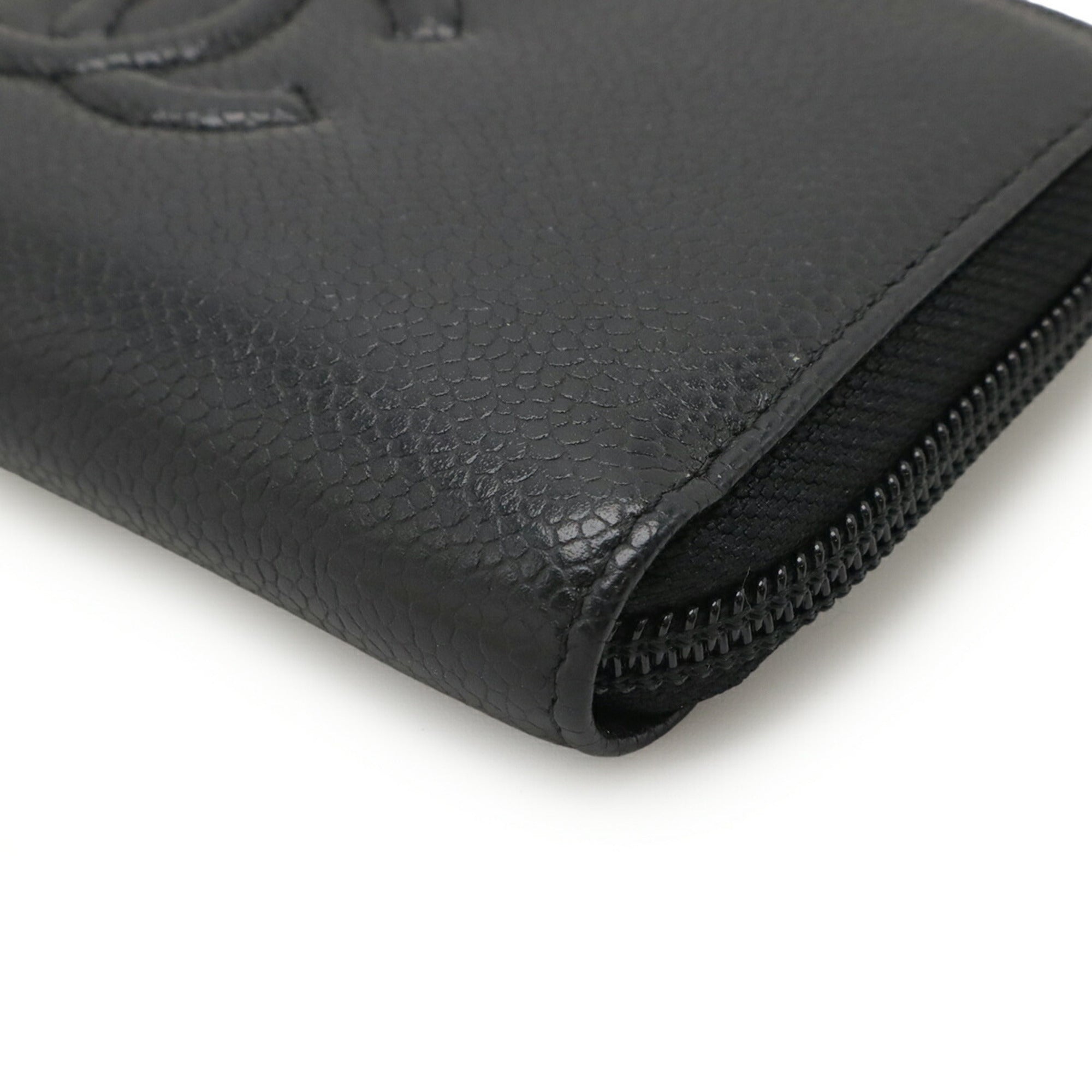 Chanel Black Grained Calfskin Leather Long Wallet (Bi-Fold) (Pre-Owned)