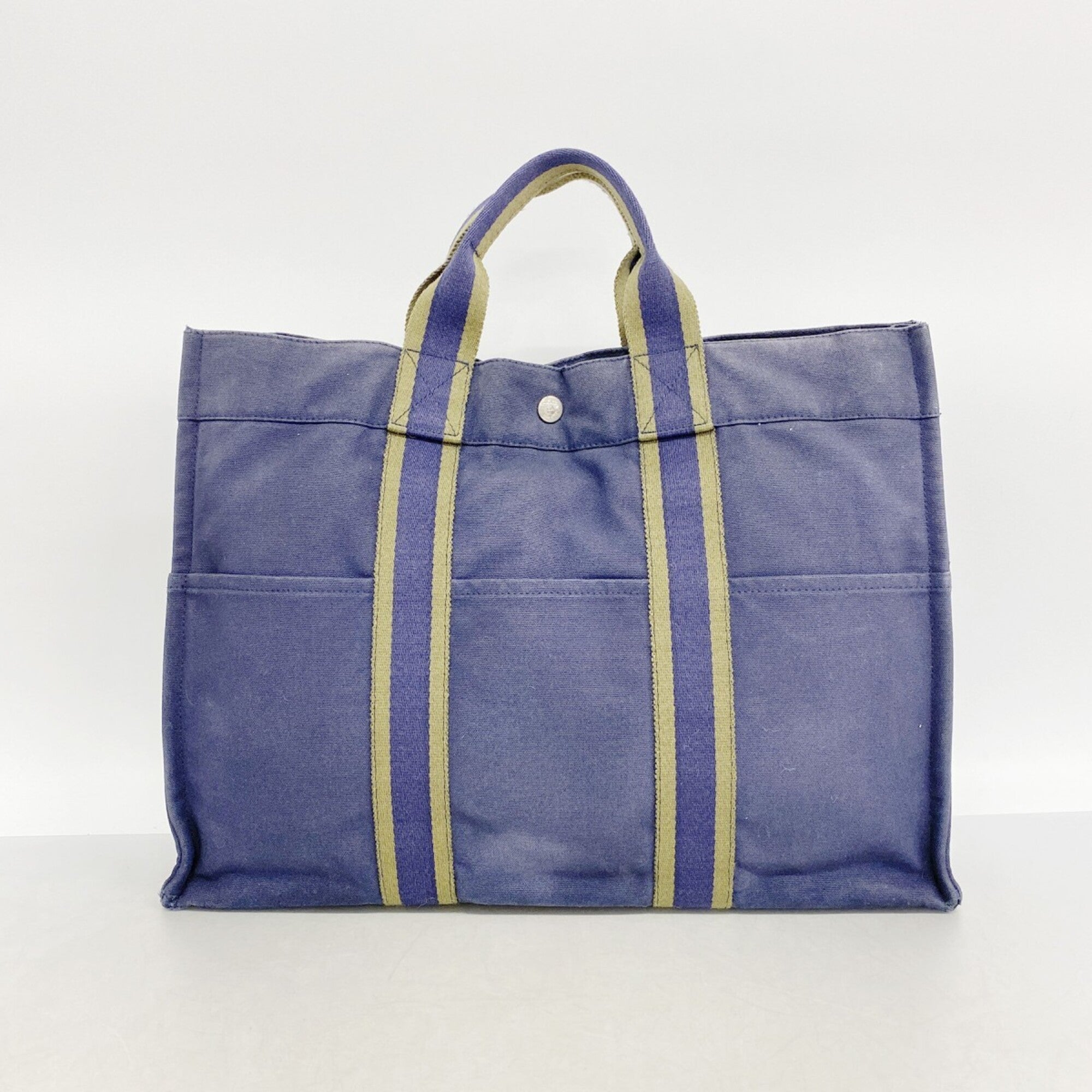 Hermes Khaki Navy Canvas Tote Bag (Pre-Owned)