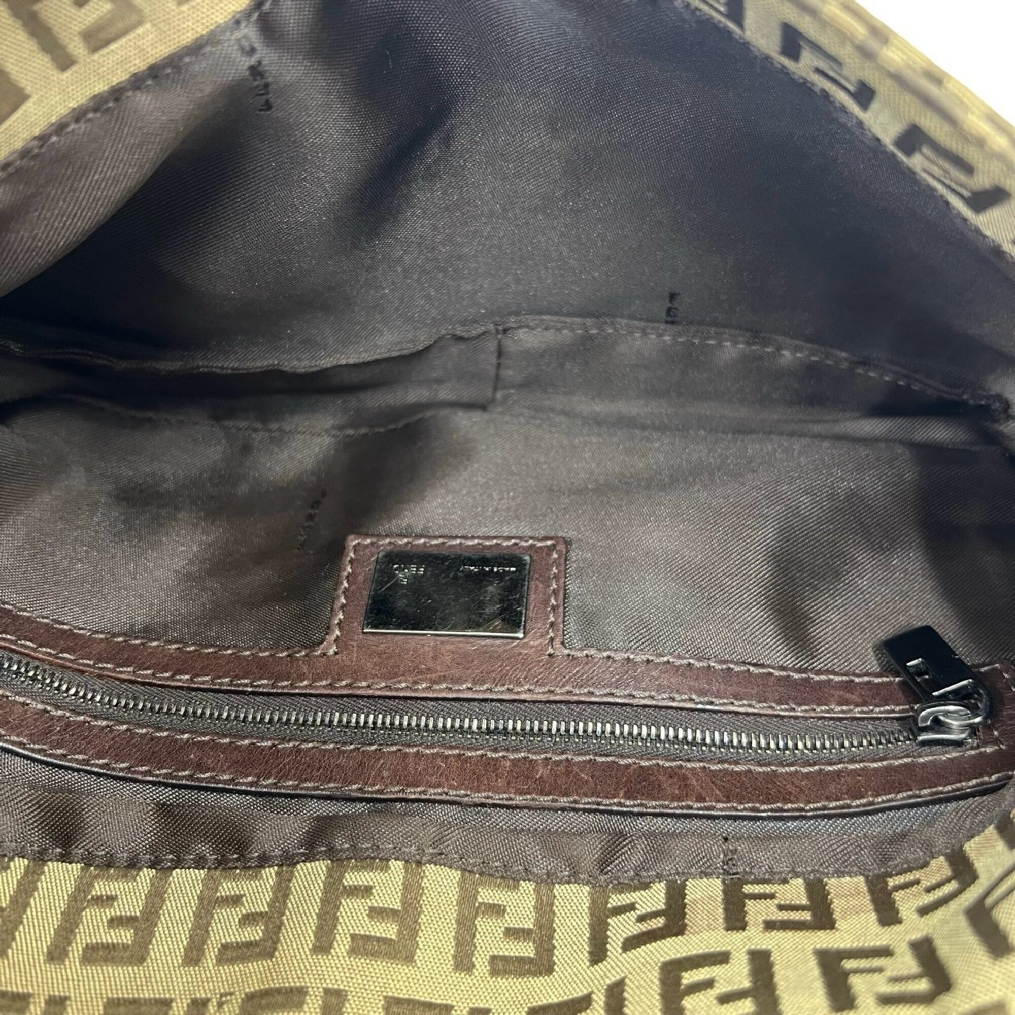Fendi Beige Brown Canvas Leather Shoulder Bag (Pre-Owned)