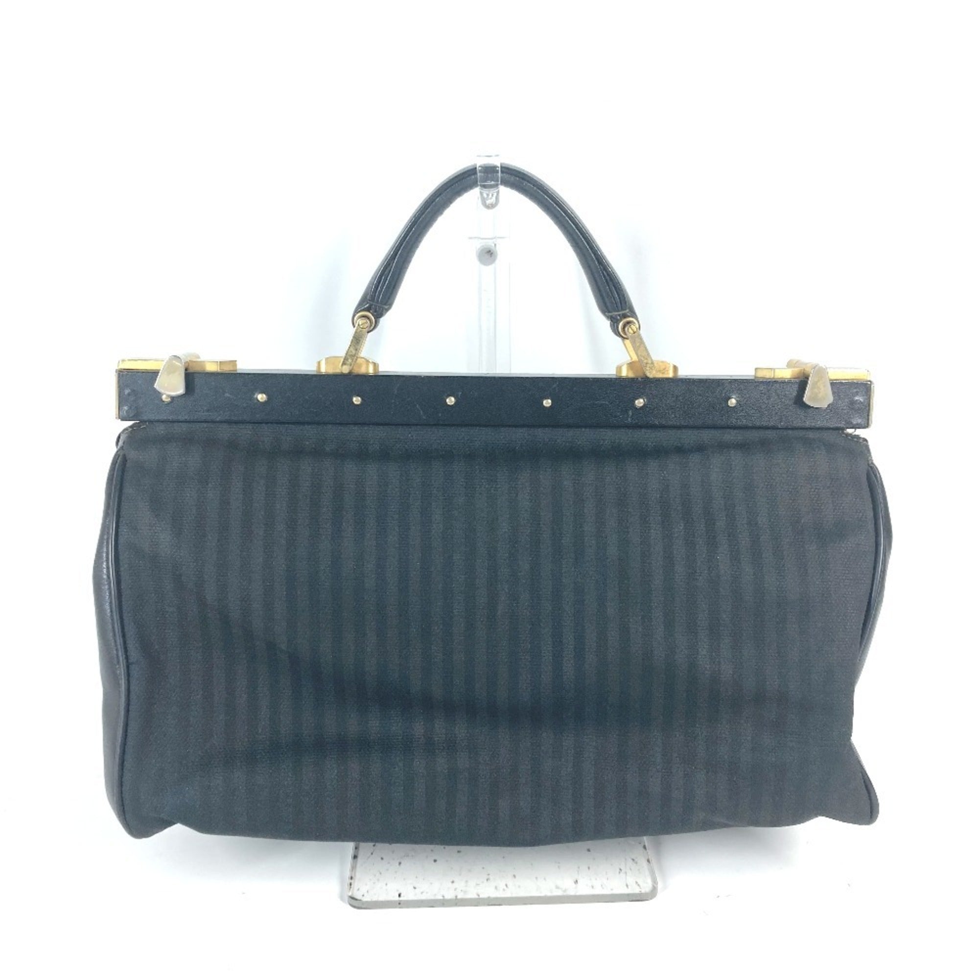 Fendi Pequin Black Leather Pvc Handbag (Pre-Owned)