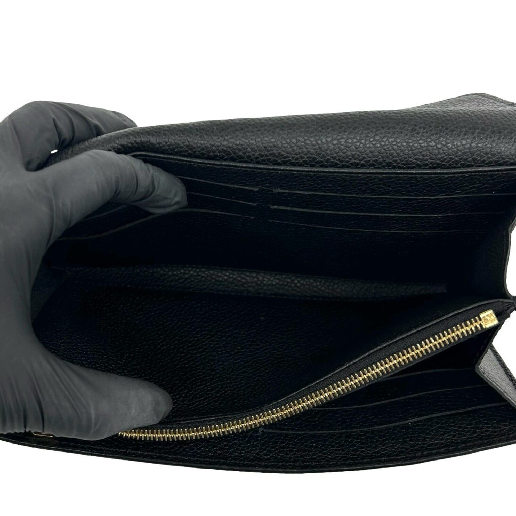Louis Vuitton Black Leather Long Wallet (Bi-Fold) (Pre-Owned)