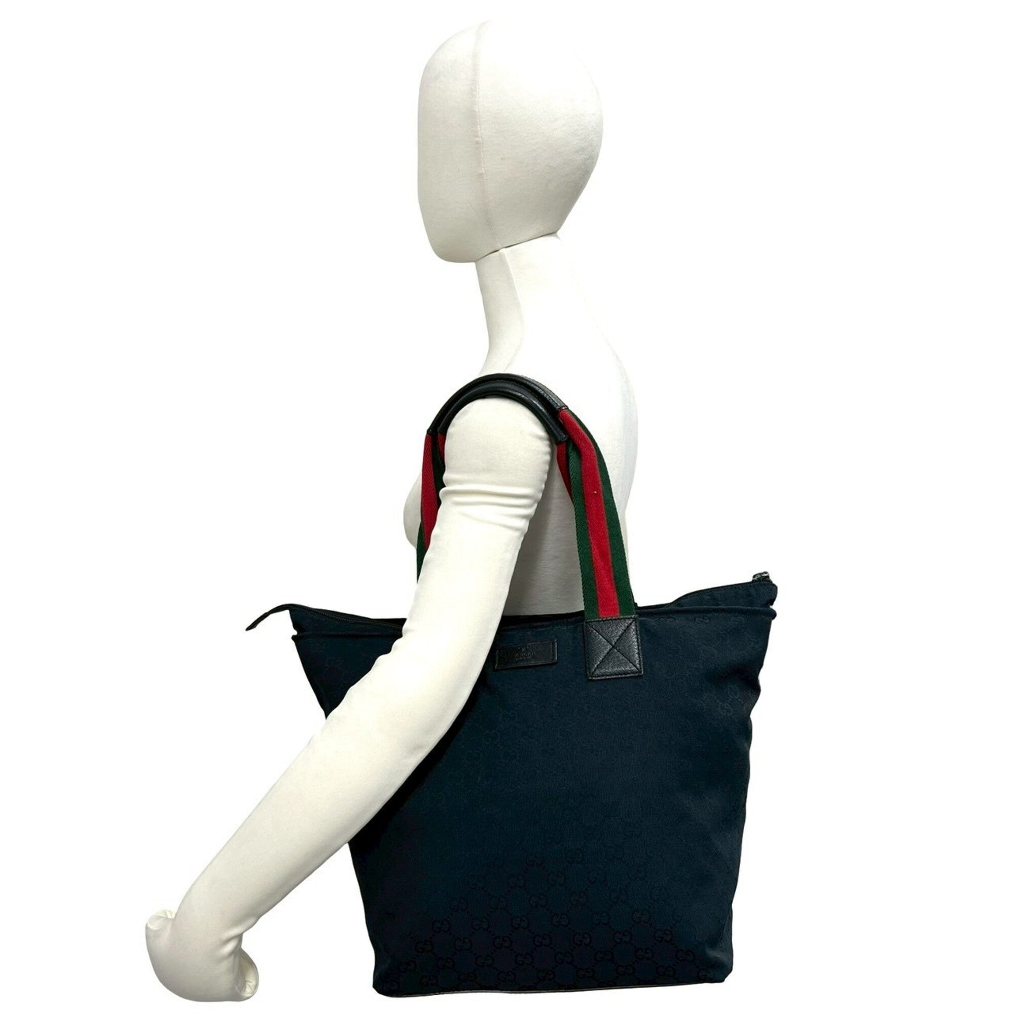 Gucci Black Green Red Color Canvas Leather Handbag Tote Bag (Pre-Owned)