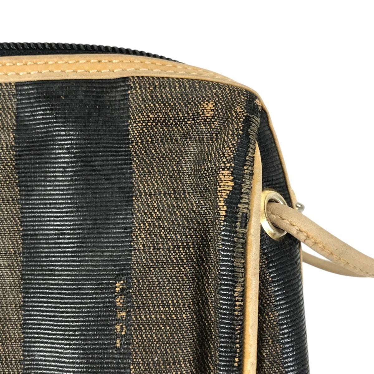 Fendi Pequin Brown Khaki Leather Canvas Shoulder Bag (Pre-Owned)