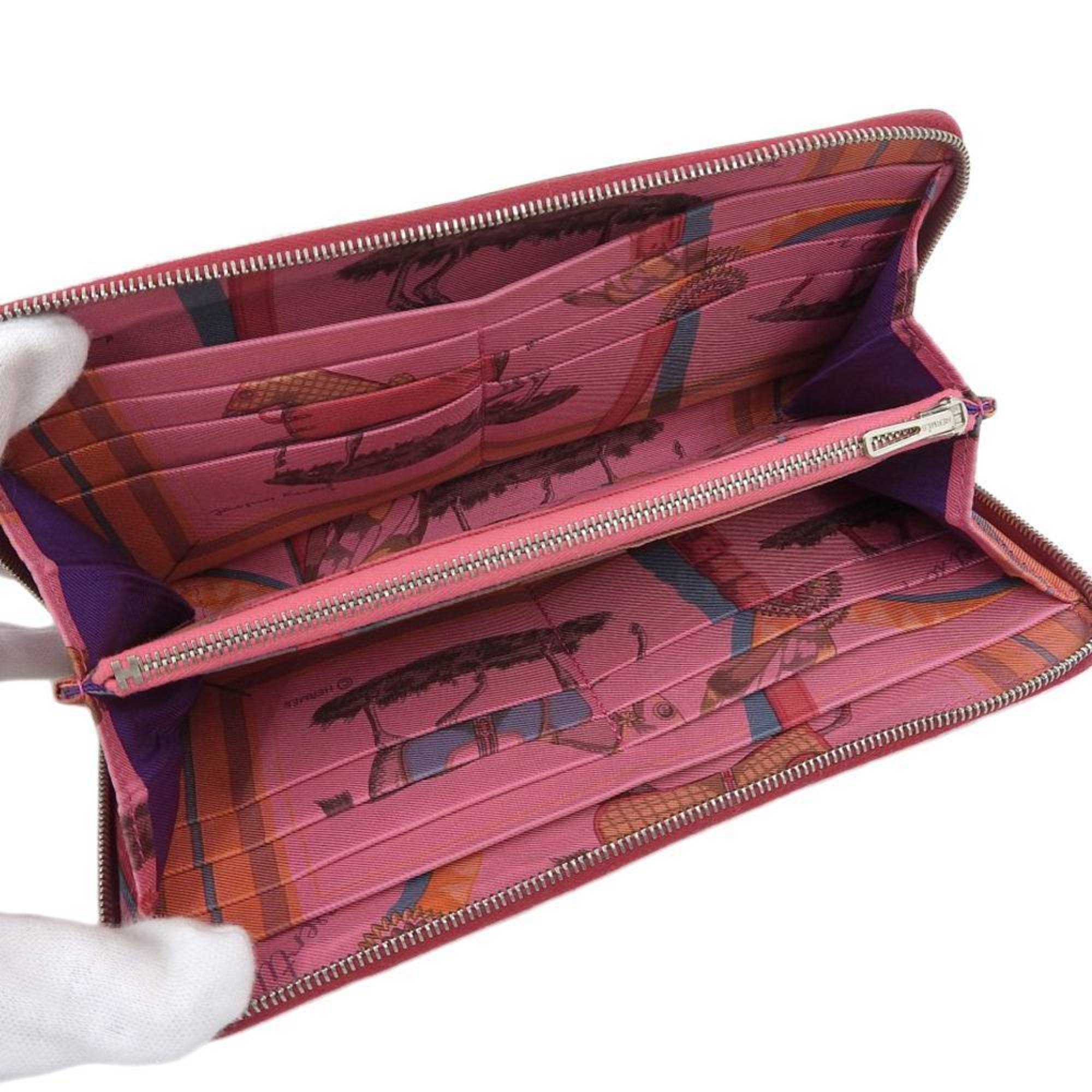 Hermes Silk'in Red Color Rouge H Courchevel Leather Long Wallet (Bi-Fold) (Pre-Owned)