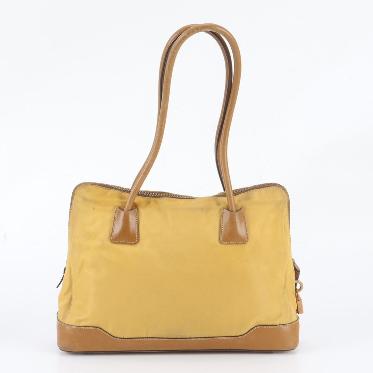 Prada Brown Yellow Leather Nylon Tote Bag (Pre-Owned)