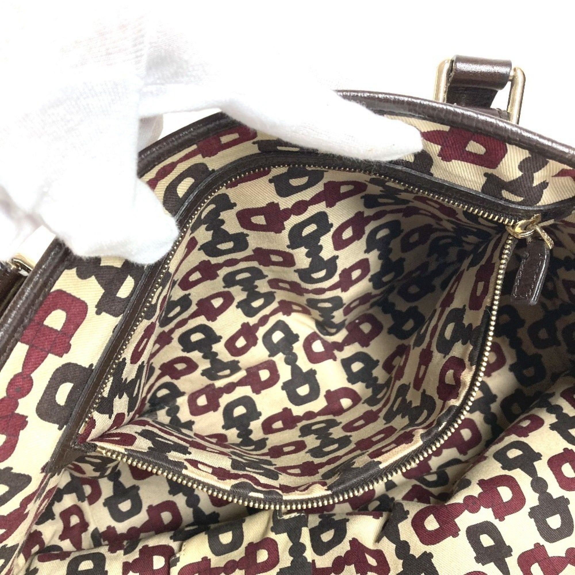 Gucci Sherry Line Beige Dark Brown Gg Canvas Leather Shoulder Bag Tote Bag (Pre-Owned)
