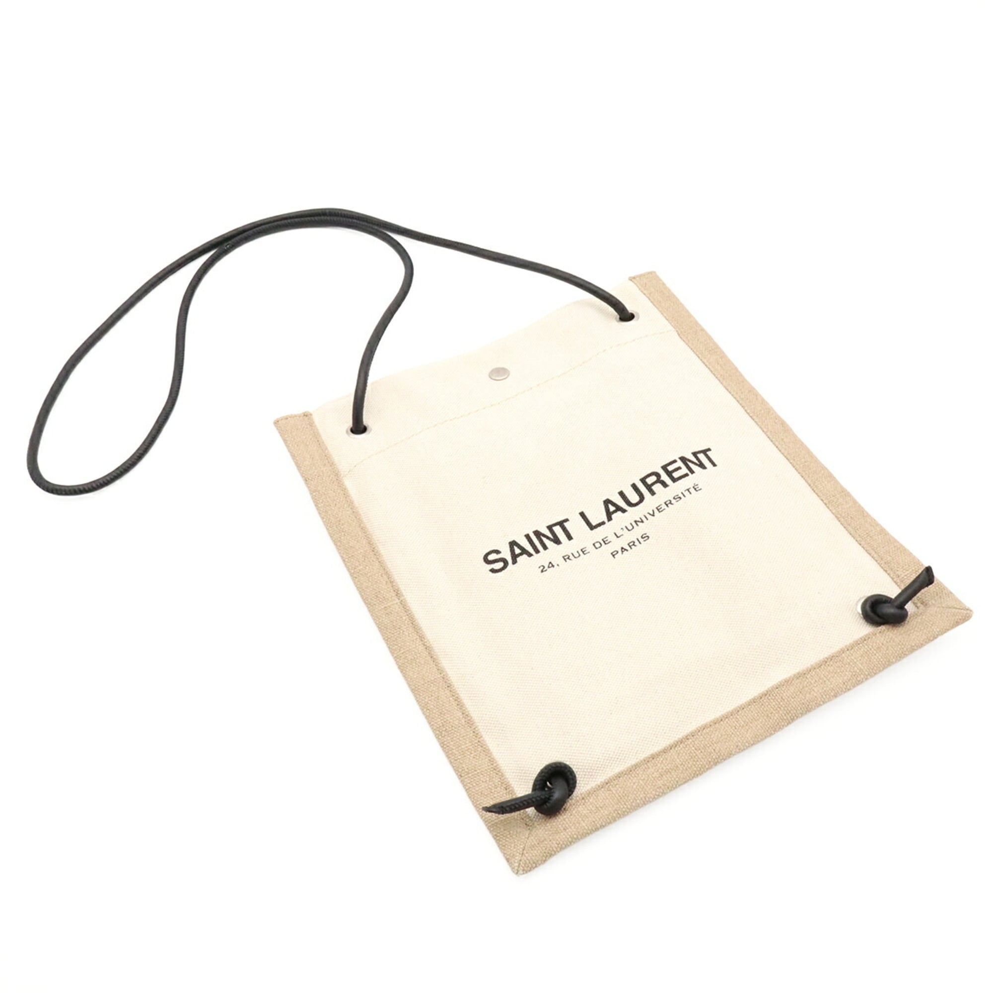Yves Saint Laurent Beige Black Canvas Leather Backpack Shoulder Bag (Pre-Owned)