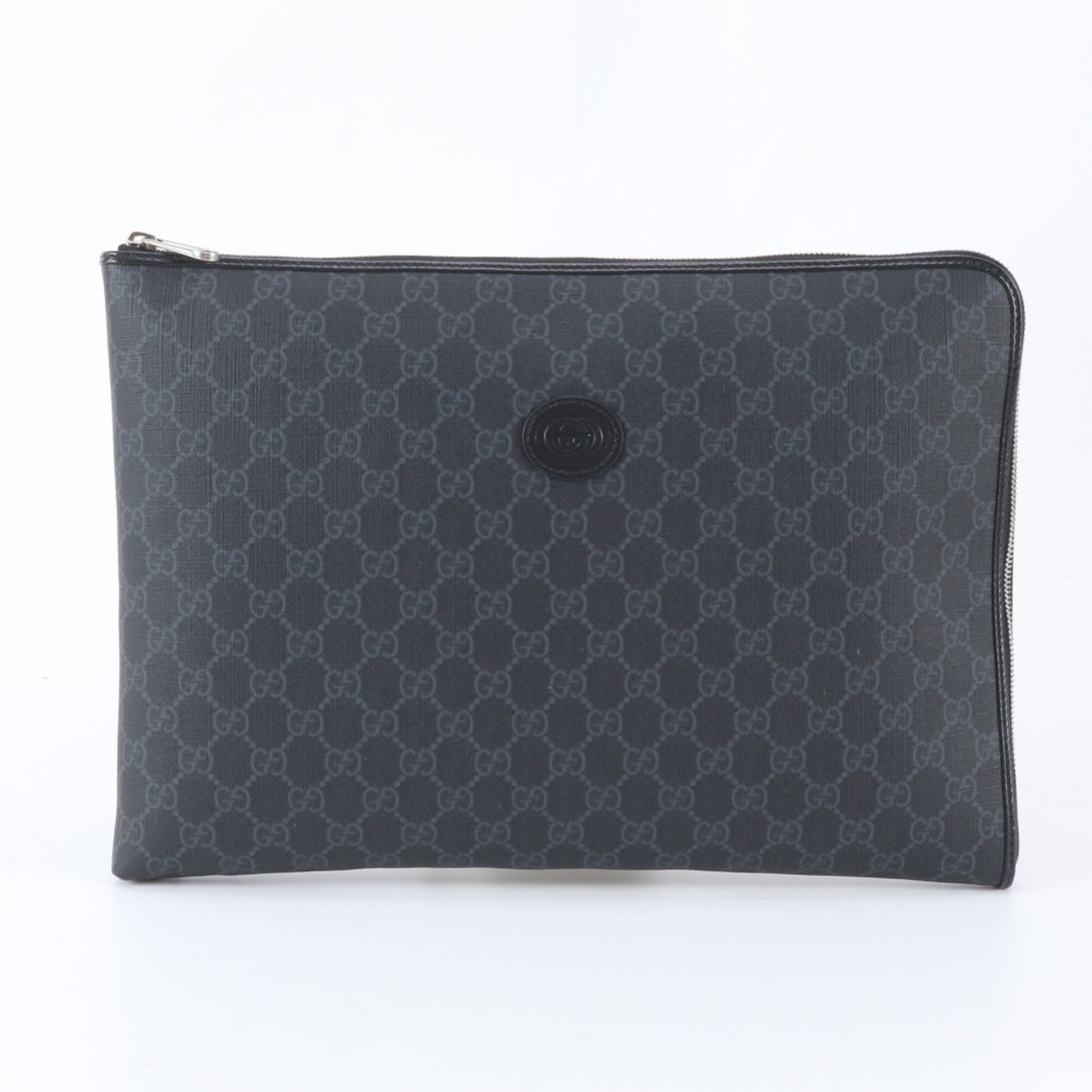 Gucci Black Leather Coated Canvas Handbag Pouch (Pre-Owned)