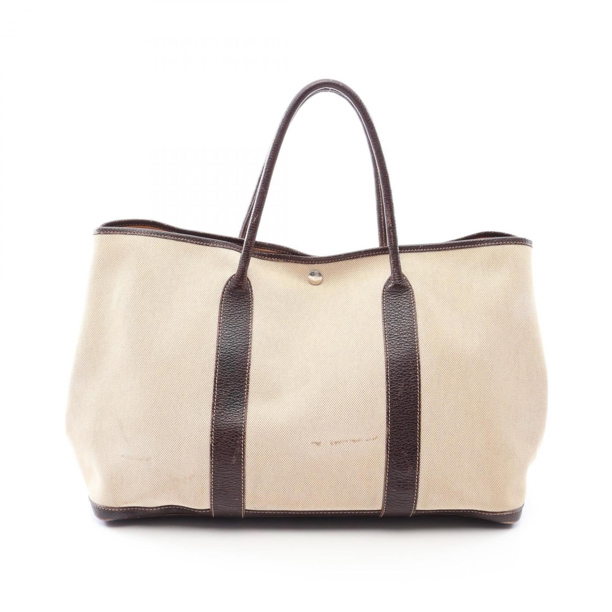 Hermes Beige Brown Toile H Buffalo Leather Handbag Tote Bag (Pre-Owned)