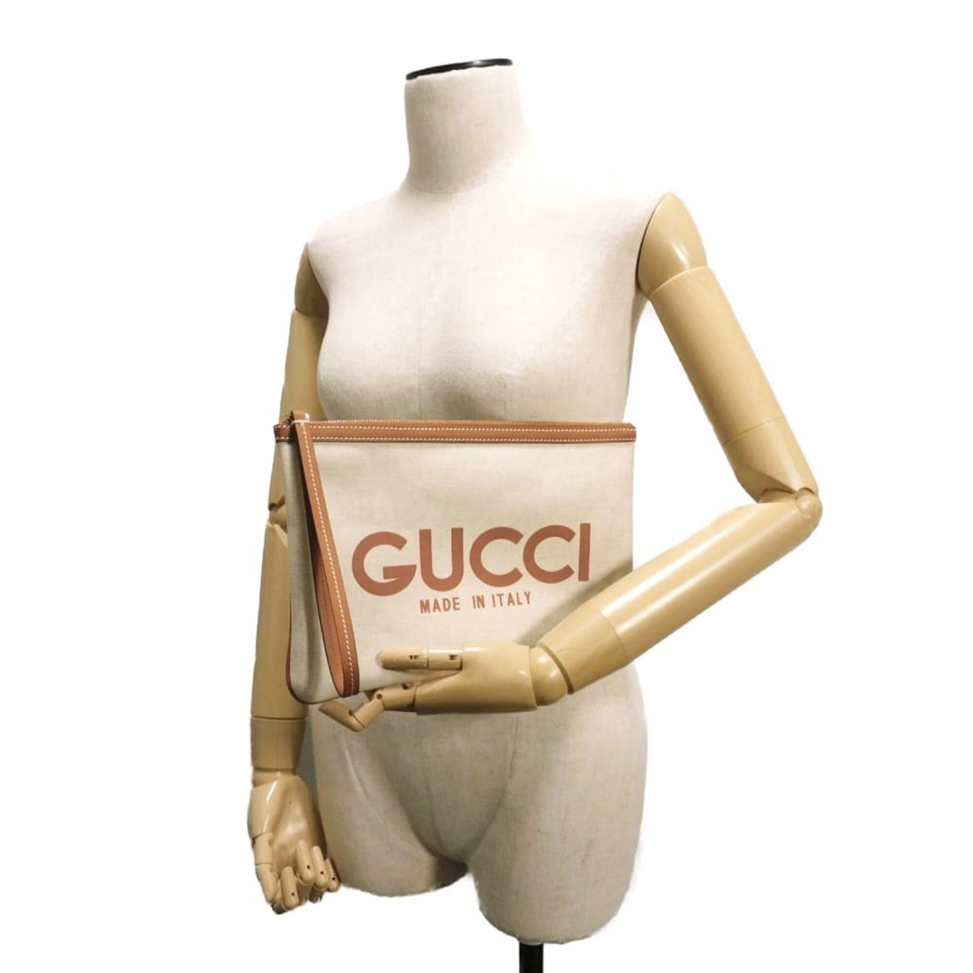 Gucci Beige Linen Clutch Bag Pouch (Pre-Owned)