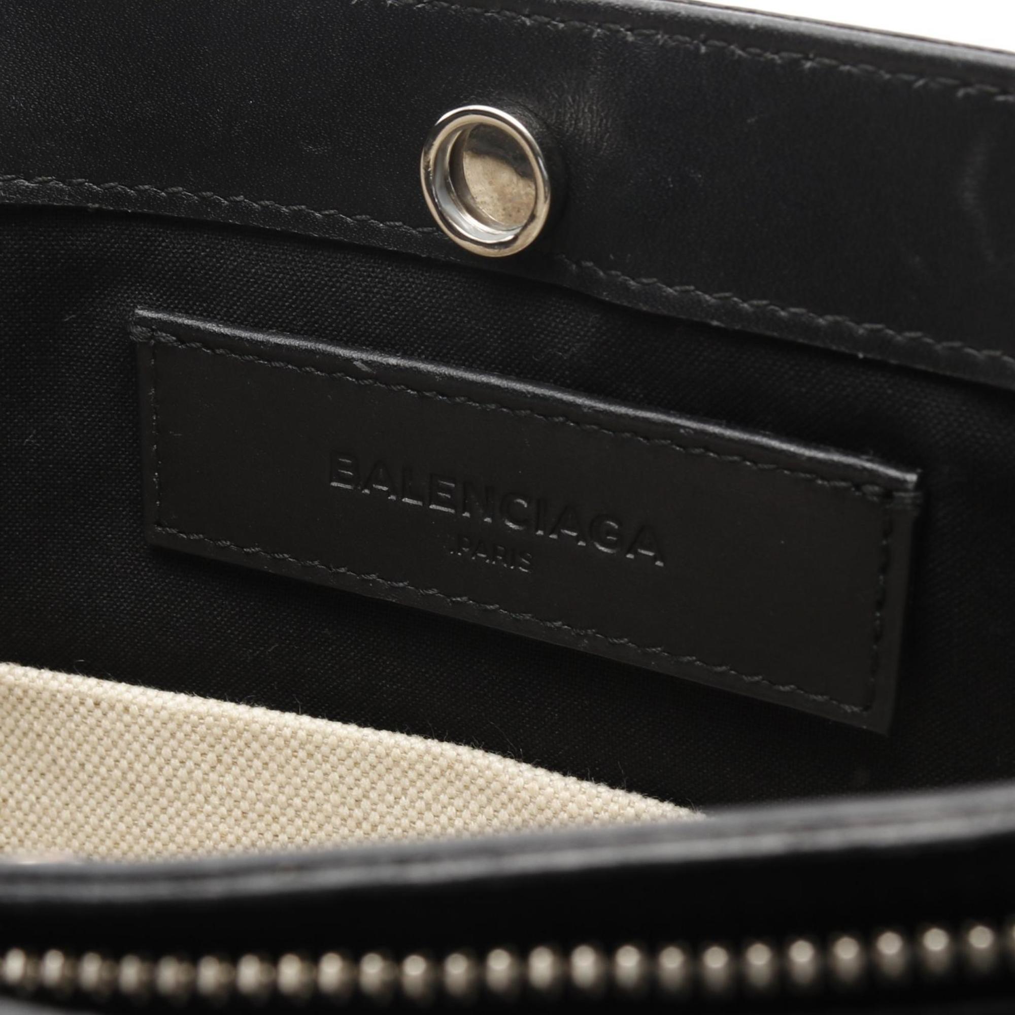 Balenciaga Navy Pochette Black Ivory Canvas Pochette Shoulder Bag (Pre-Owned)