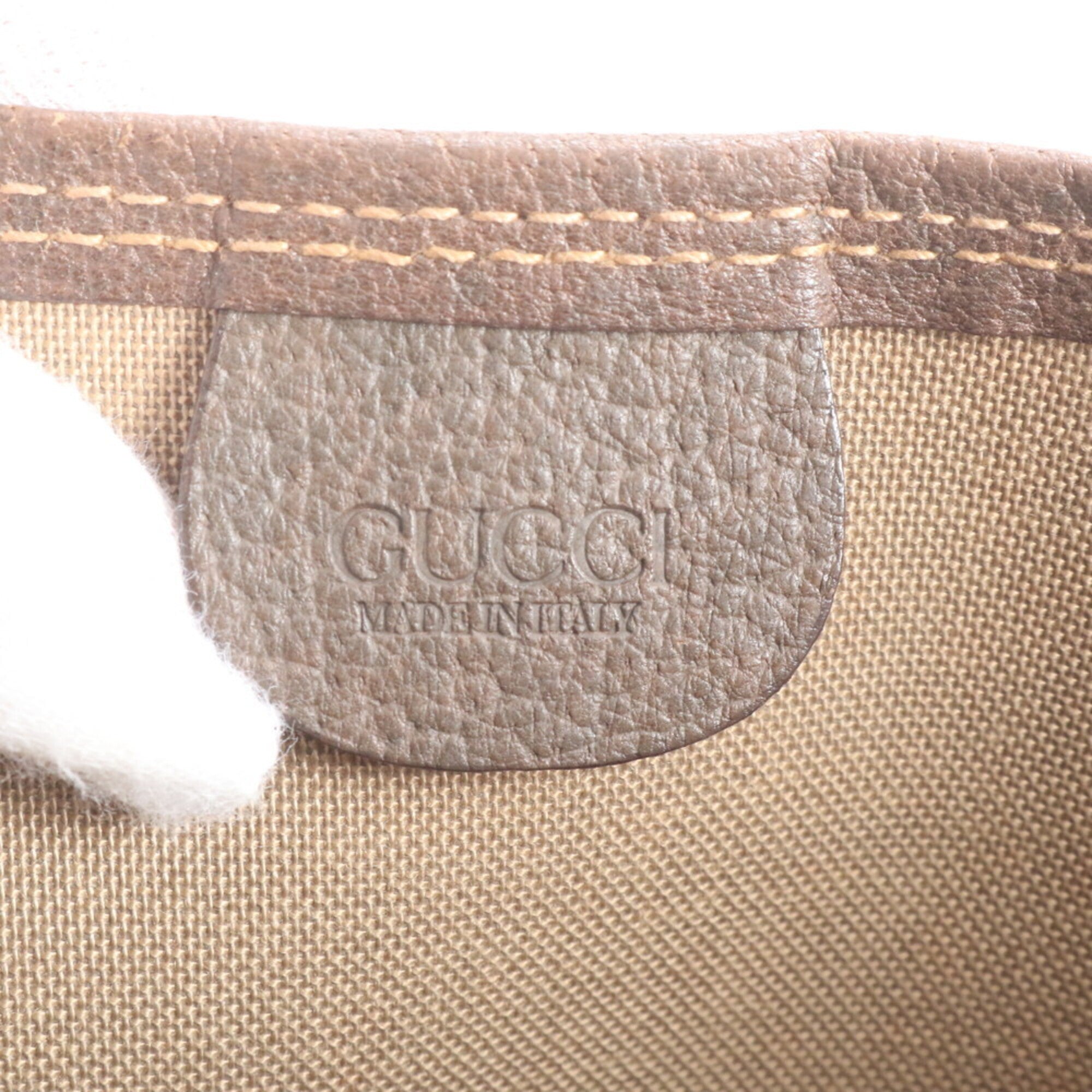 Gucci Beige Brown Leather Coated Canvas Shoulder Bag Tote Bag (Pre-Owned)