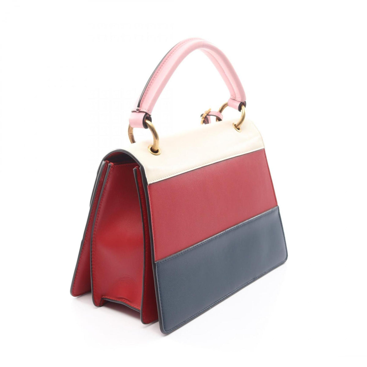 Gucci Ivory Navy Red Color Leather Handbag (Pre-Owned)