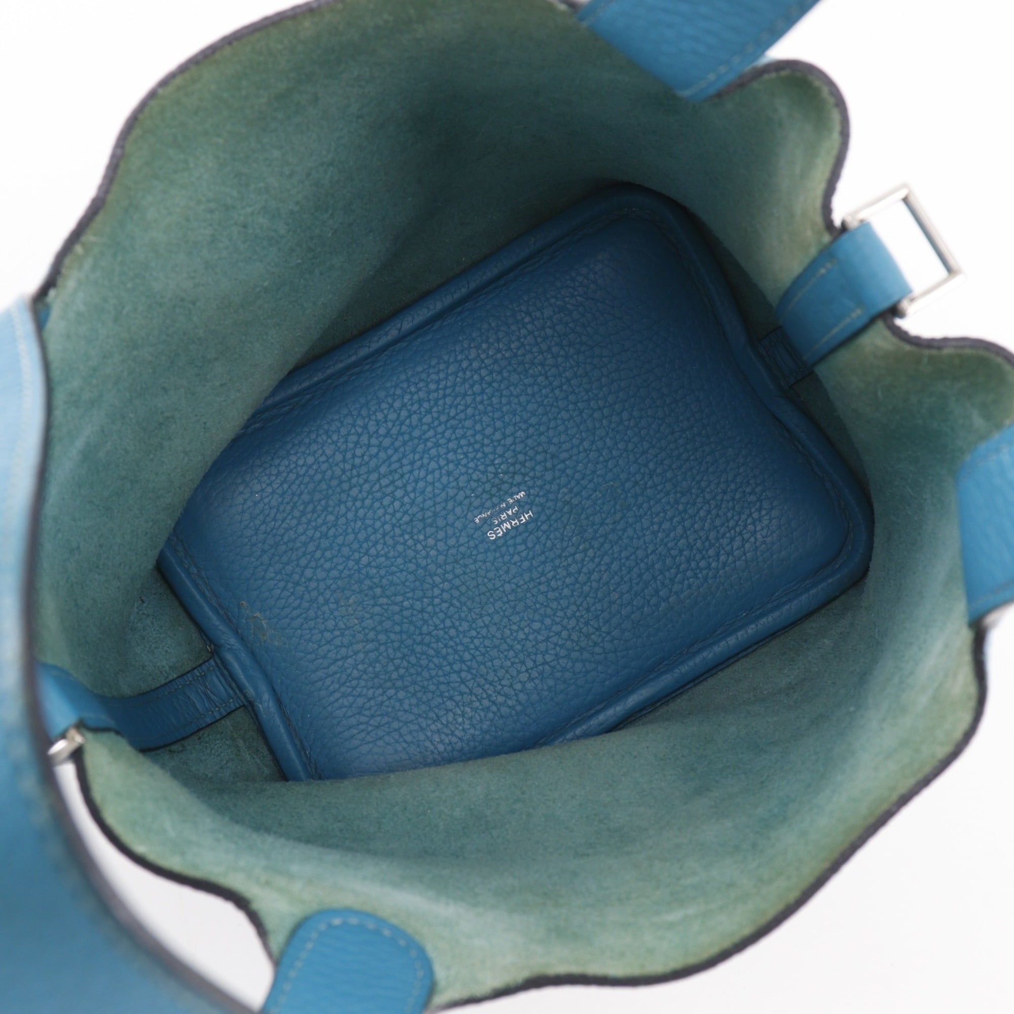 Hermes Blue Green Taurillon Clemence Leather Handbag (Pre-Owned)