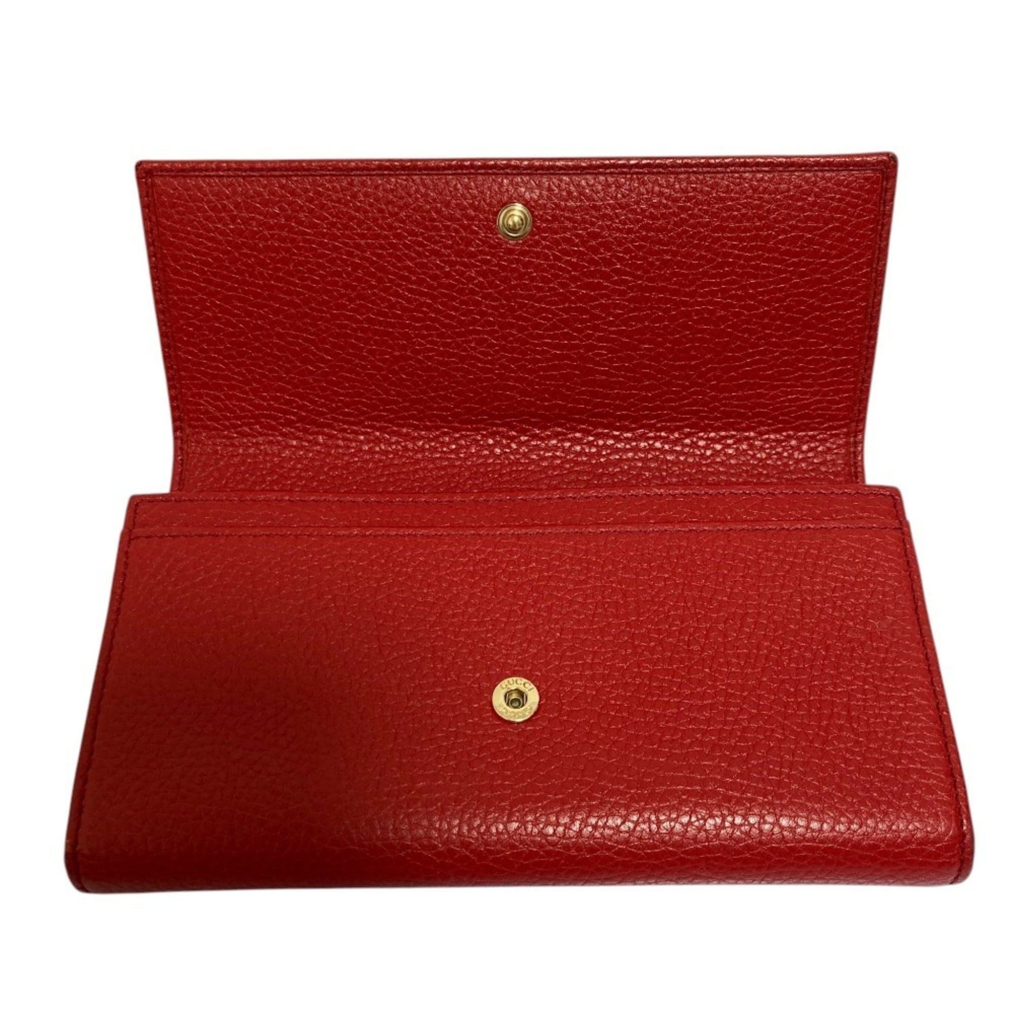 Gucci Red Color Leather Long Wallet (Bi-Fold) (Pre-Owned)