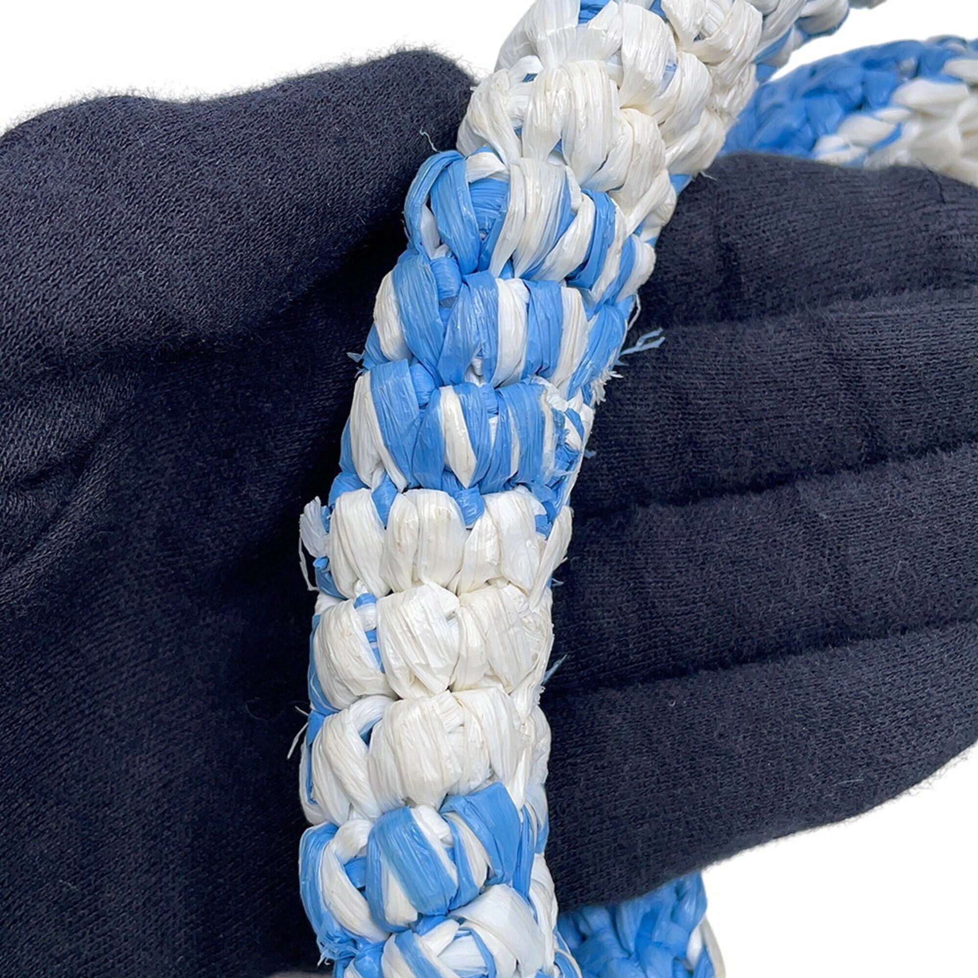 Prada Blue White Raffia Handbag Tote Bag (Pre-Owned)