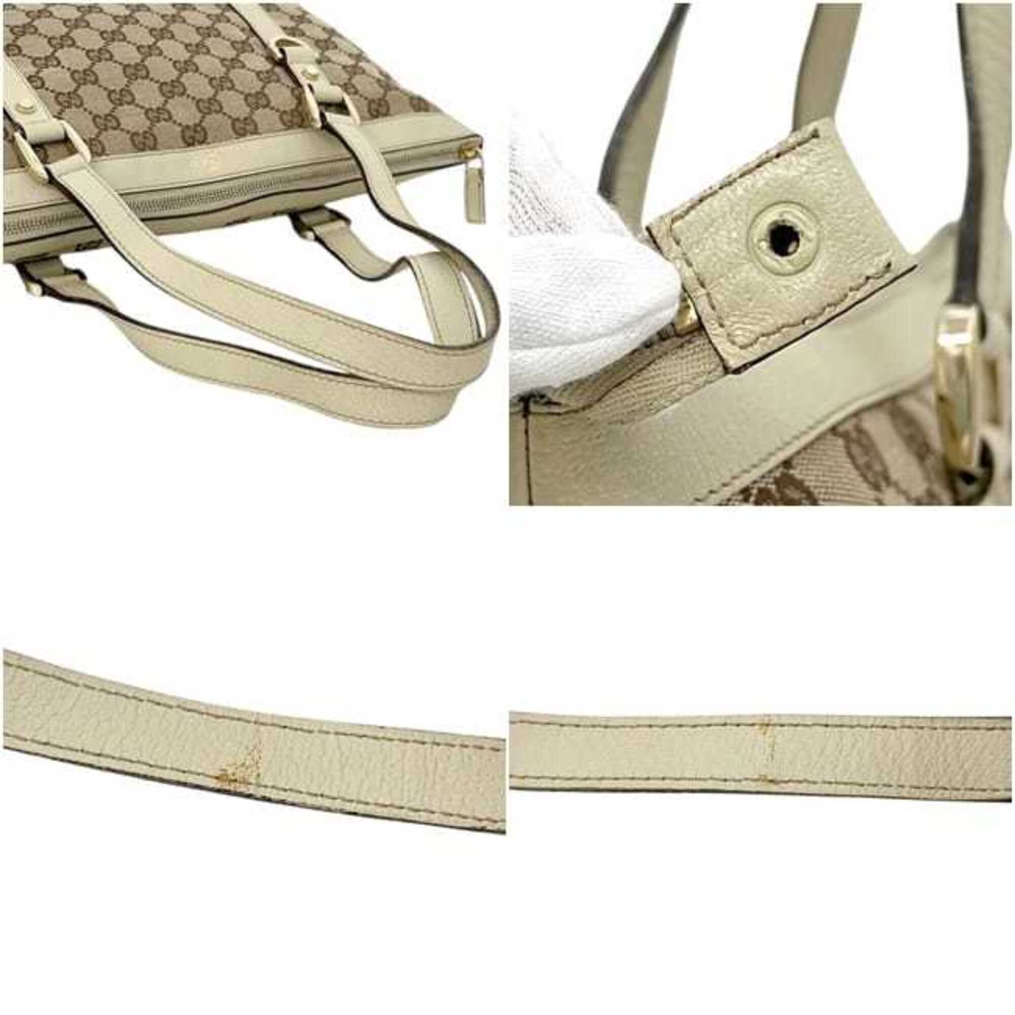 Gucci Beige Canvas Leather Tote Bag (Pre-Owned)