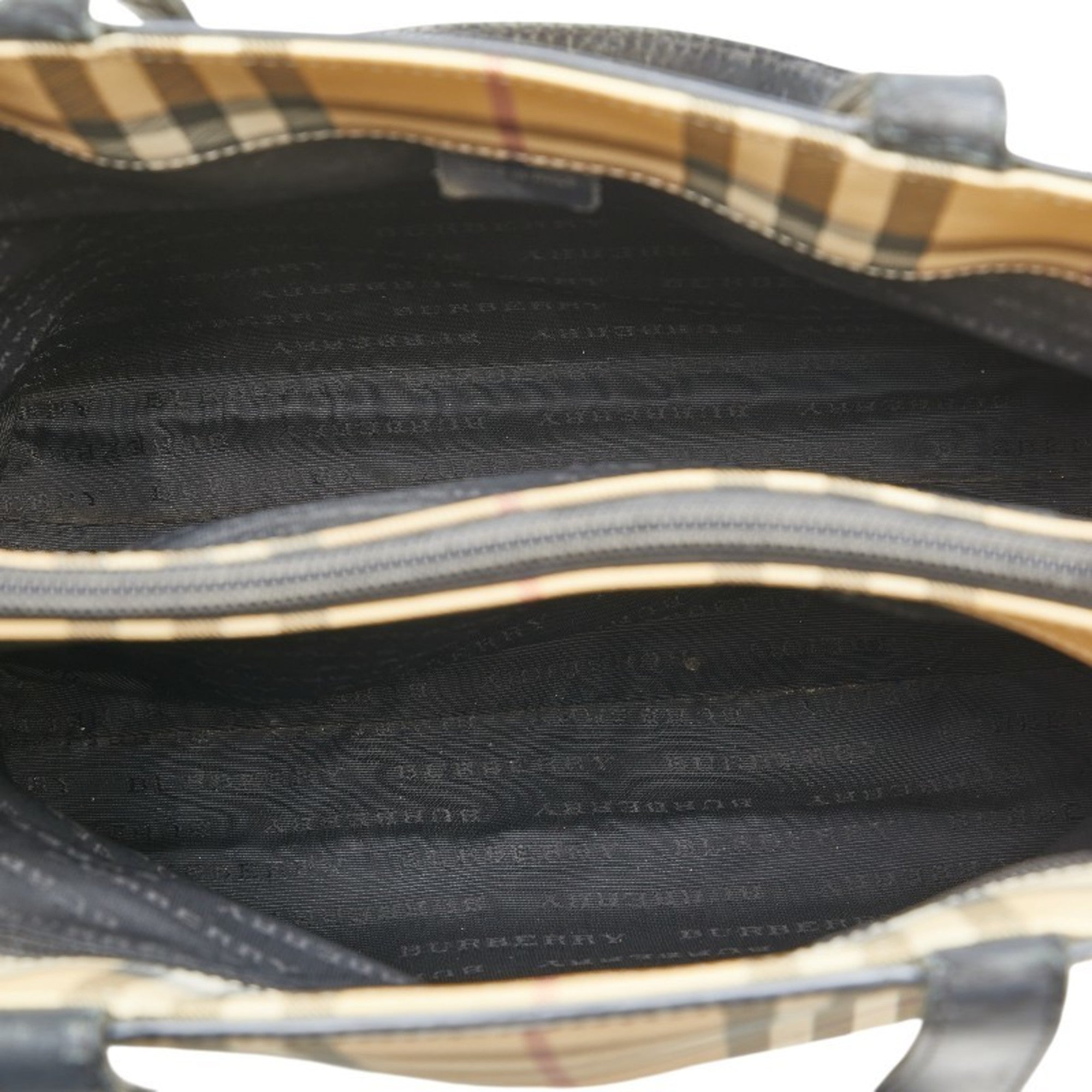 Burberry Beige Black Canvas Leather Handbag (Pre-Owned)