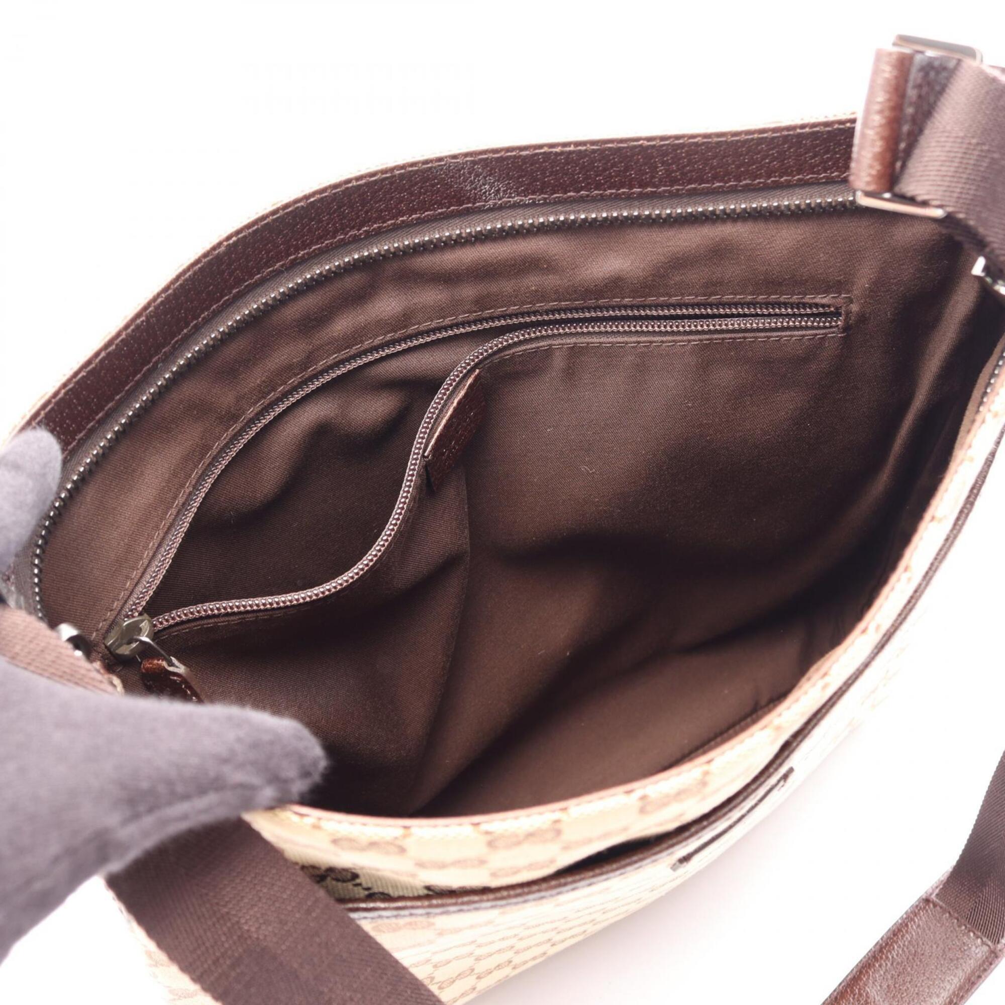 Gucci Beige Brown Canvas Leather Handbag Shoulder Bag (Pre-Owned)