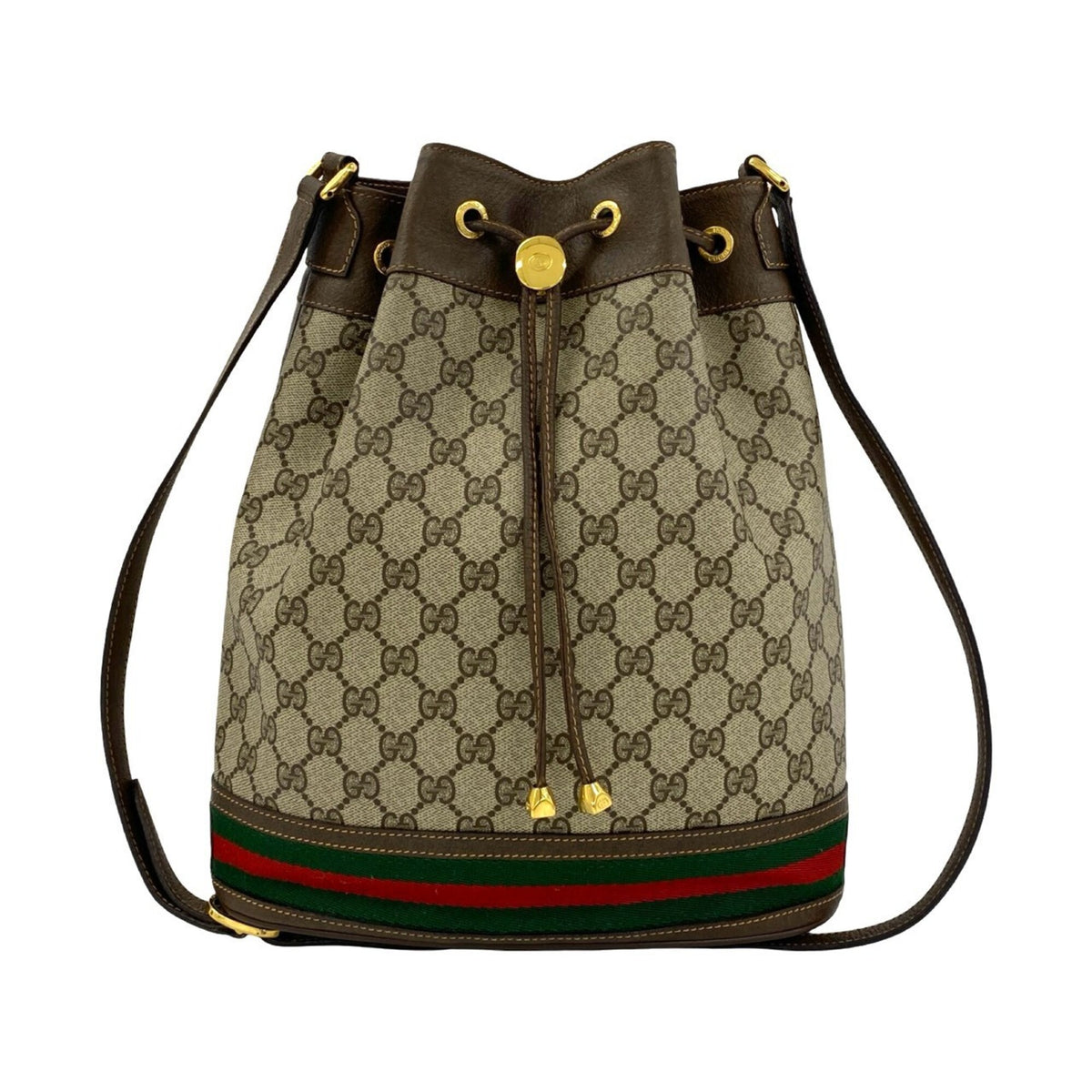Gucci Brown Green Red Color Leather Pvc Shoulder Bag (Pre-Owned)
