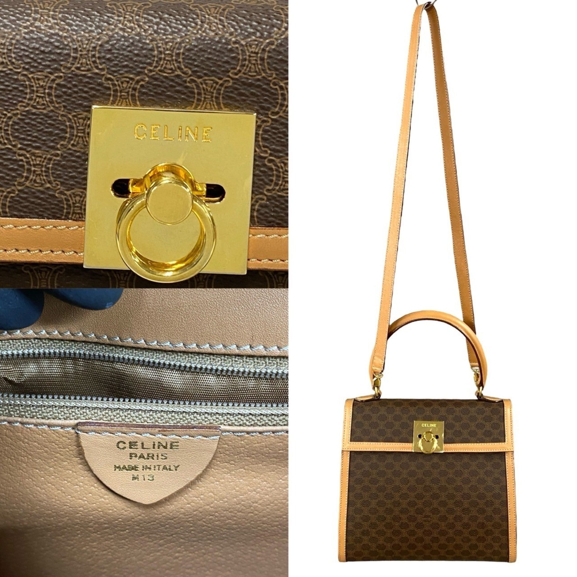 Celine Beige Brown Leather Pvc Handbag Shoulder Bag (Pre-Owned)