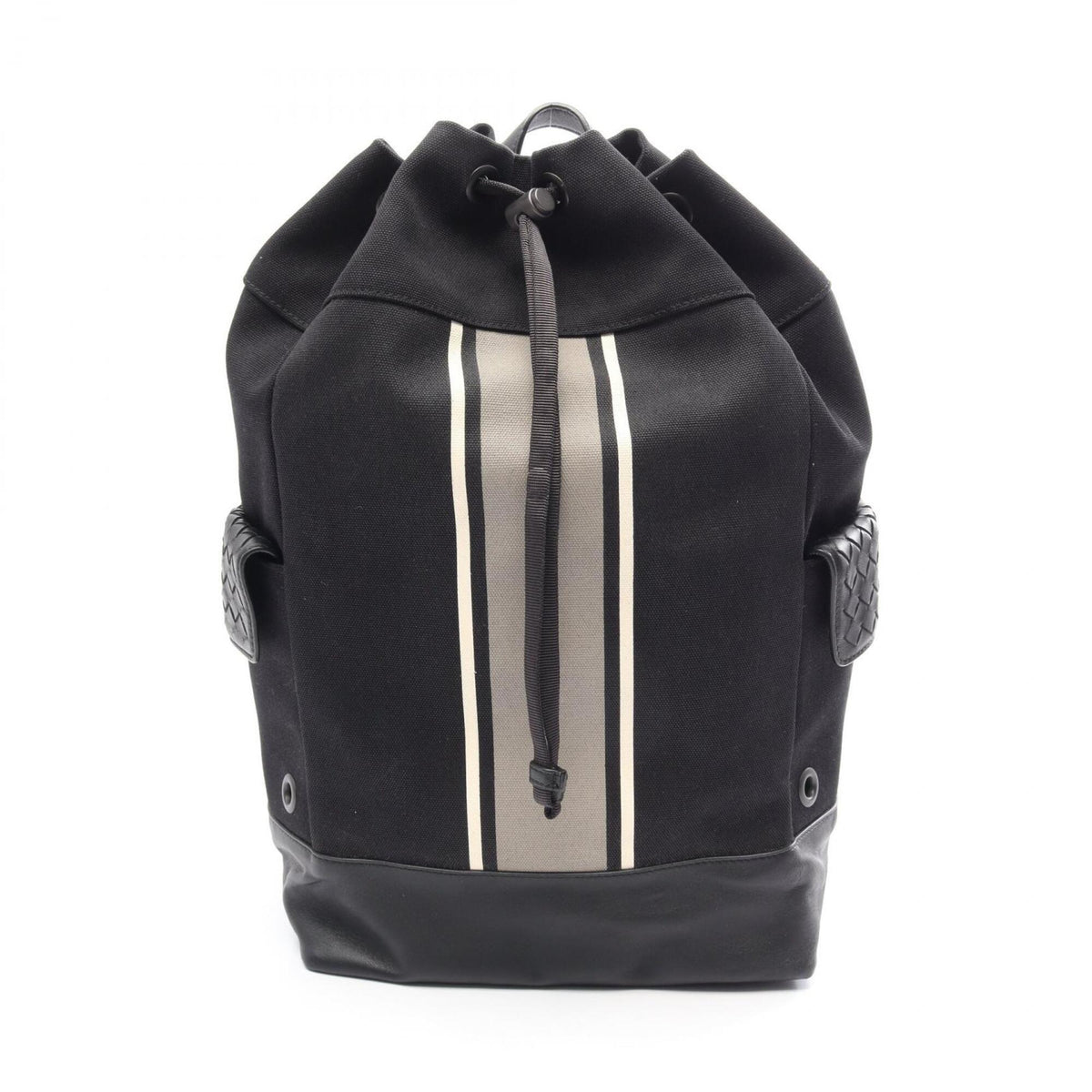 Bottega Veneta Black Gray White Canvas Leather Backpack Handbag (Pre-Owned)
