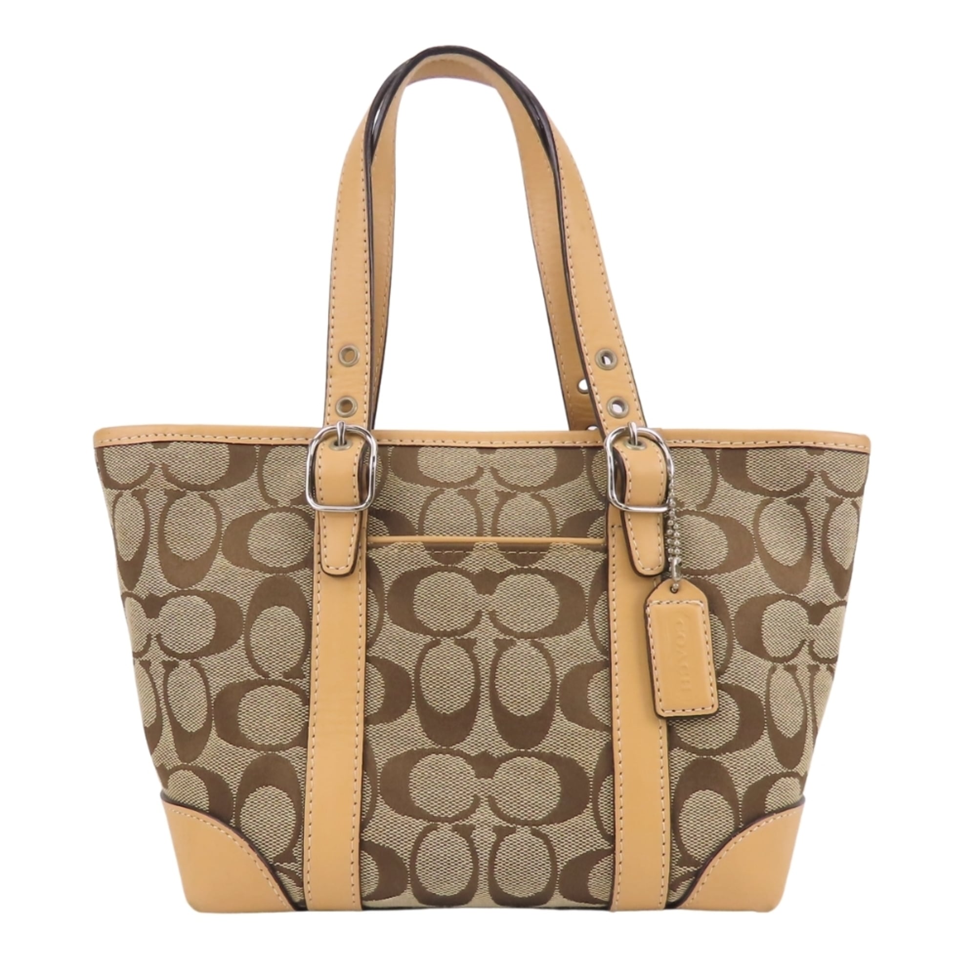 Coach Beige Brown Canvas Leather Handbag (Pre-Owned)