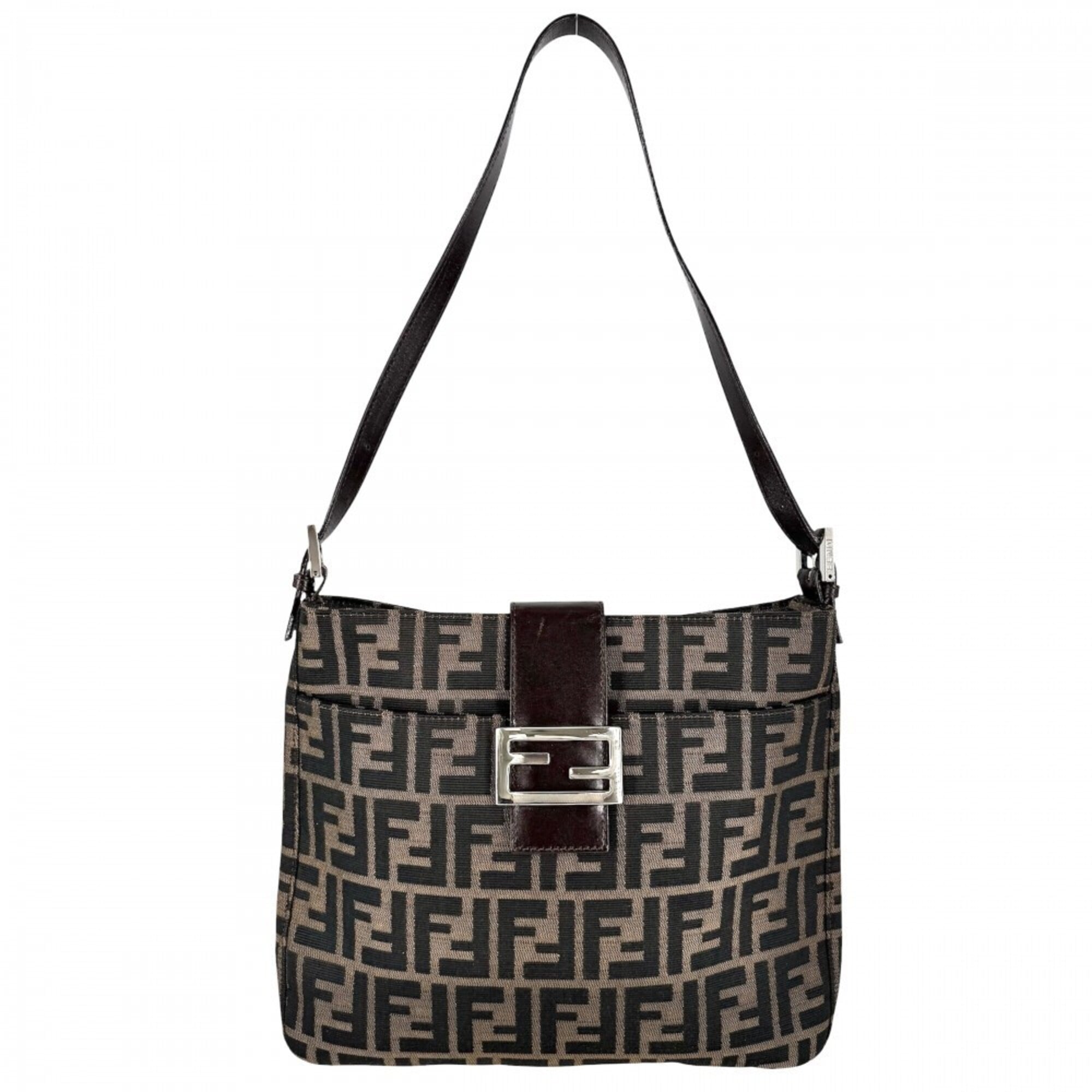 Fendi Zucca Brown Canvas Leather Shoulder Bag (Pre-Owned)