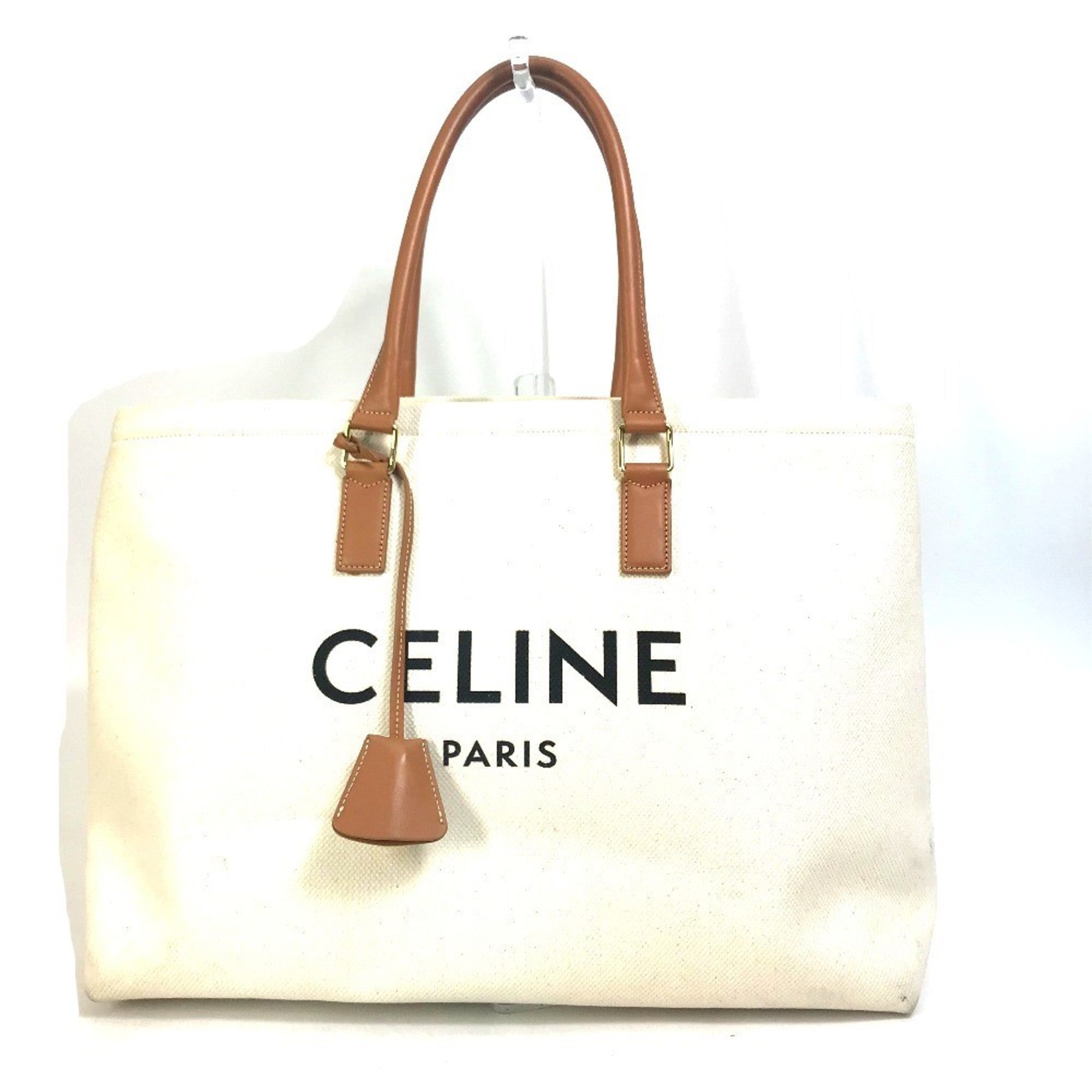 Celine Cabas Beige Canvas Leather Shoulder Bag Tote Bag (Pre-Owned)