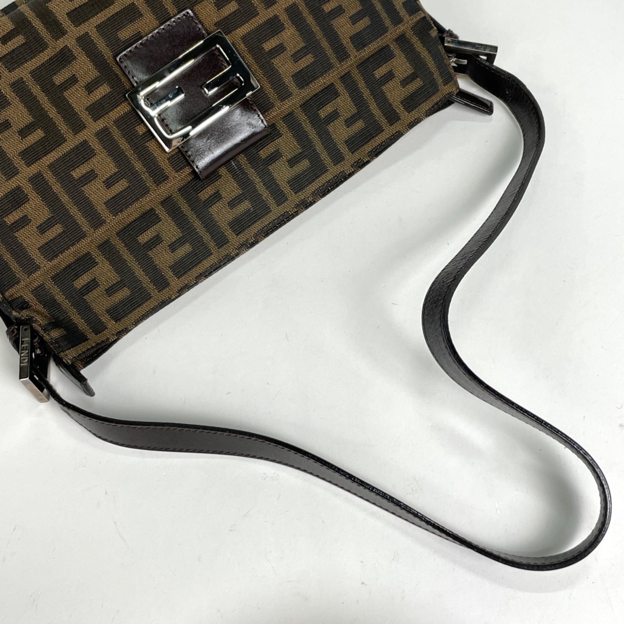 Fendi Brown Canvas Leather Handbag Shoulder Bag (Pre-Owned)