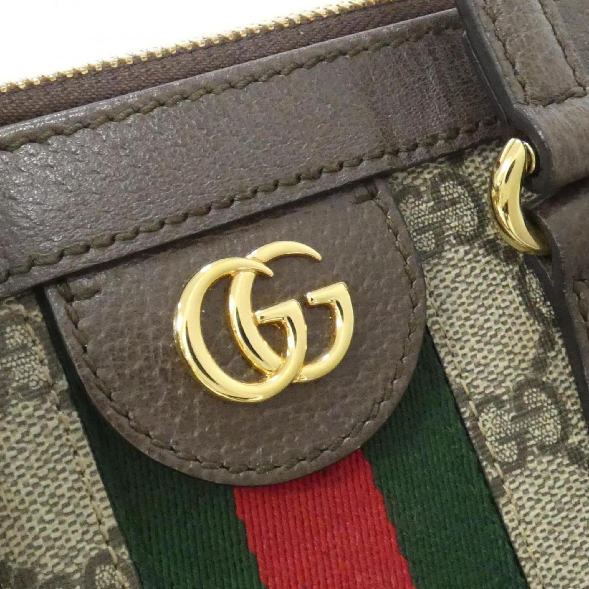 Gucci Beige Brown Gg Supreme Canvas Leather Handbag (Pre-Owned)